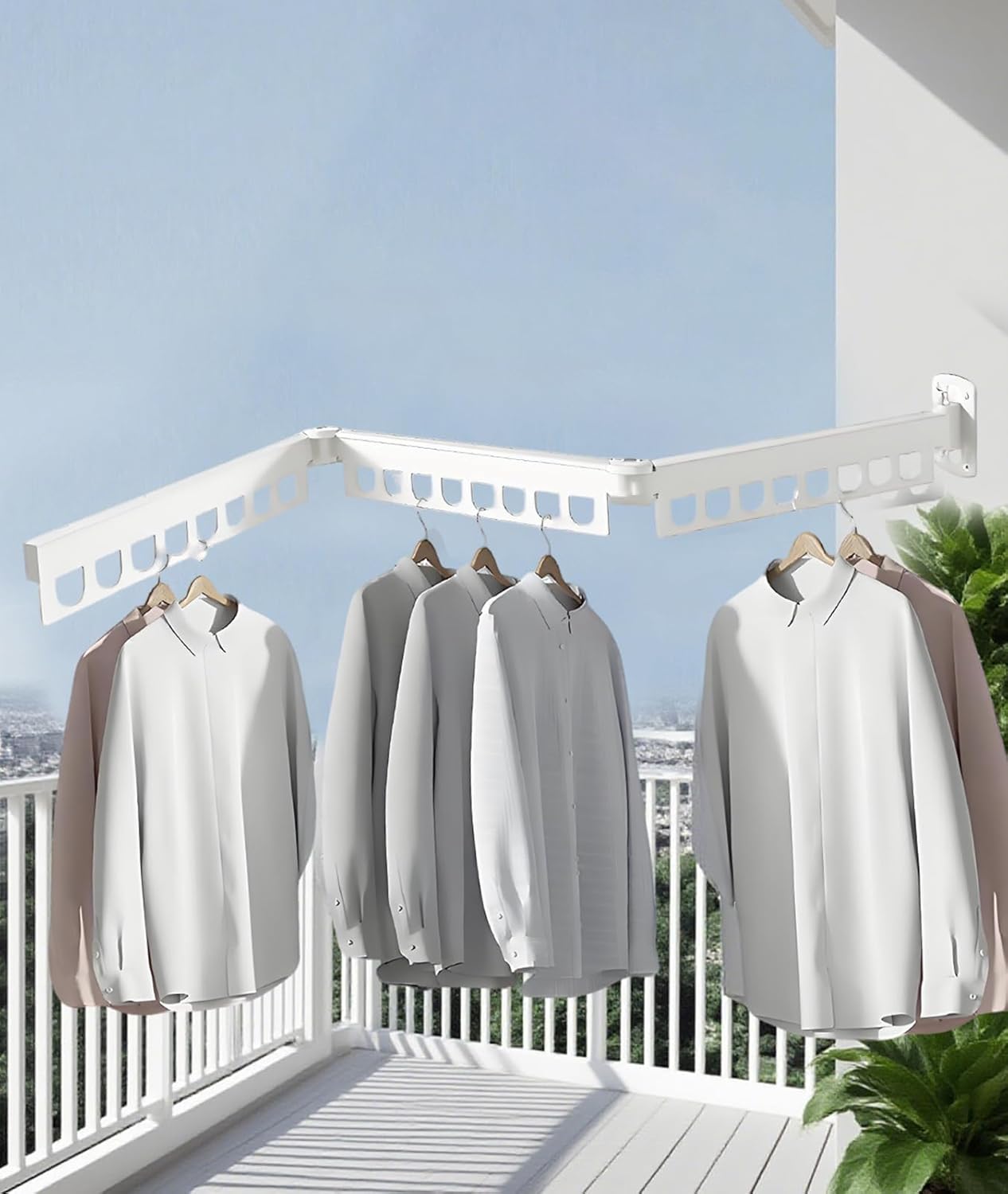 Clothes Drying Rack - Laundry Space Saver Wall Mounted, Retractable, Collapsible(Tri-Fold), White Color Rack Clothing (with Screws)