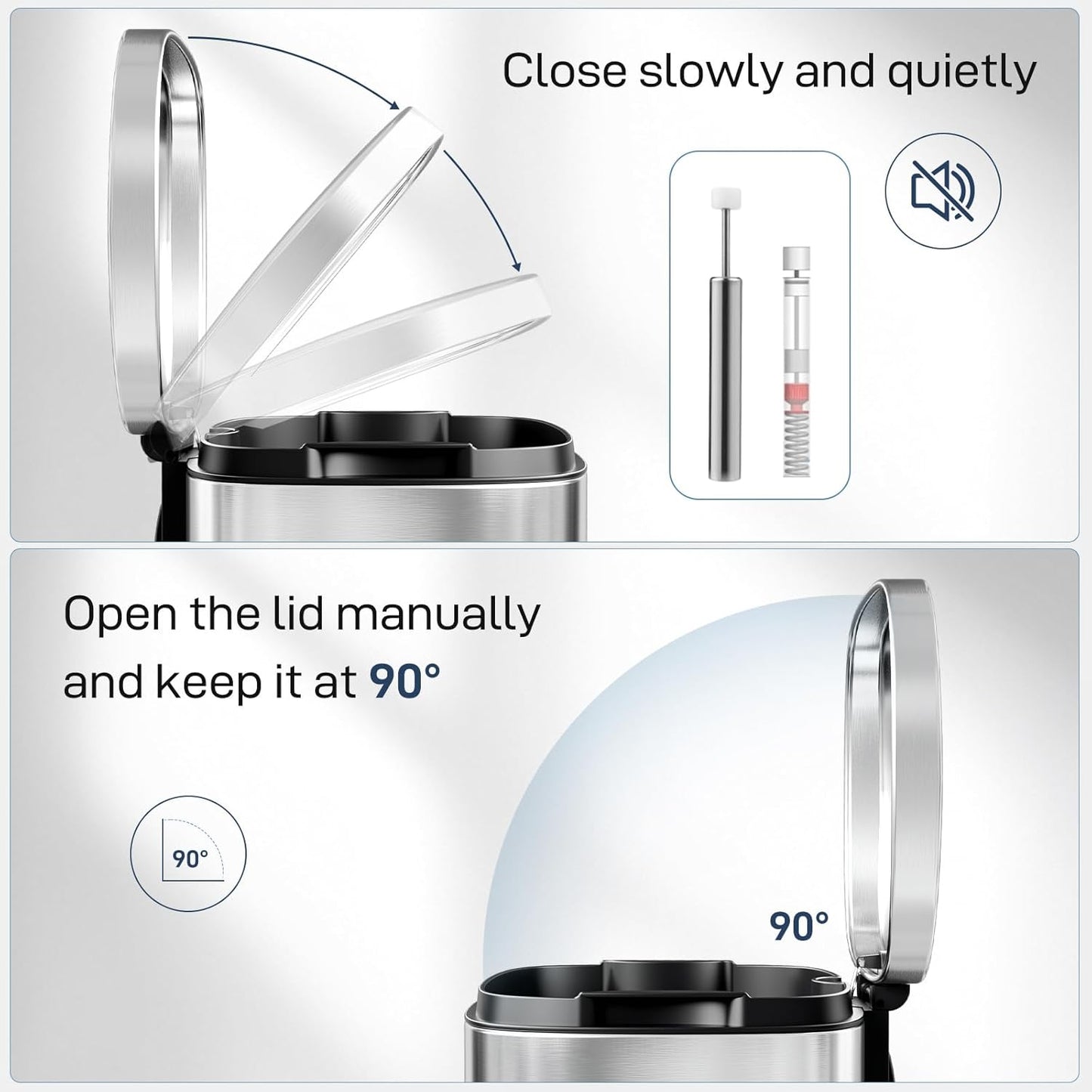 Arlopu 13.2 Gallon Step Trash Can, Stainless Steel Garbage Bin, Soft-Close Rubbish Bin with Removable Plastic Inner Bucket, Fingerprint-Proof, Lid Dustbin, Suit for Kitchen Home (Silver, 50L)