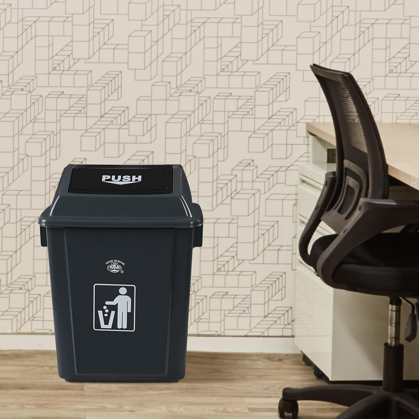 8 Gallon Plastic Kitchen Trash Can with Swing Lid, Rectangular Office Garbage Can, Gray(Pack of 4)