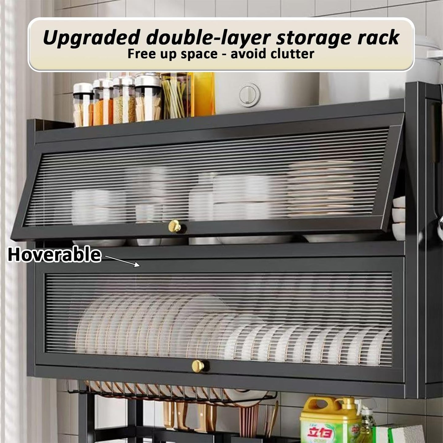 Over The Sink Dish Drainer Drying Rack 4 Tiers with Cover, Keep Kitchen Sink Shlef Organized Space-Saving Dish Drying Rack, Large Drying Rack for Dishes, Glasses, Bowls, Cutlery W-33.5in