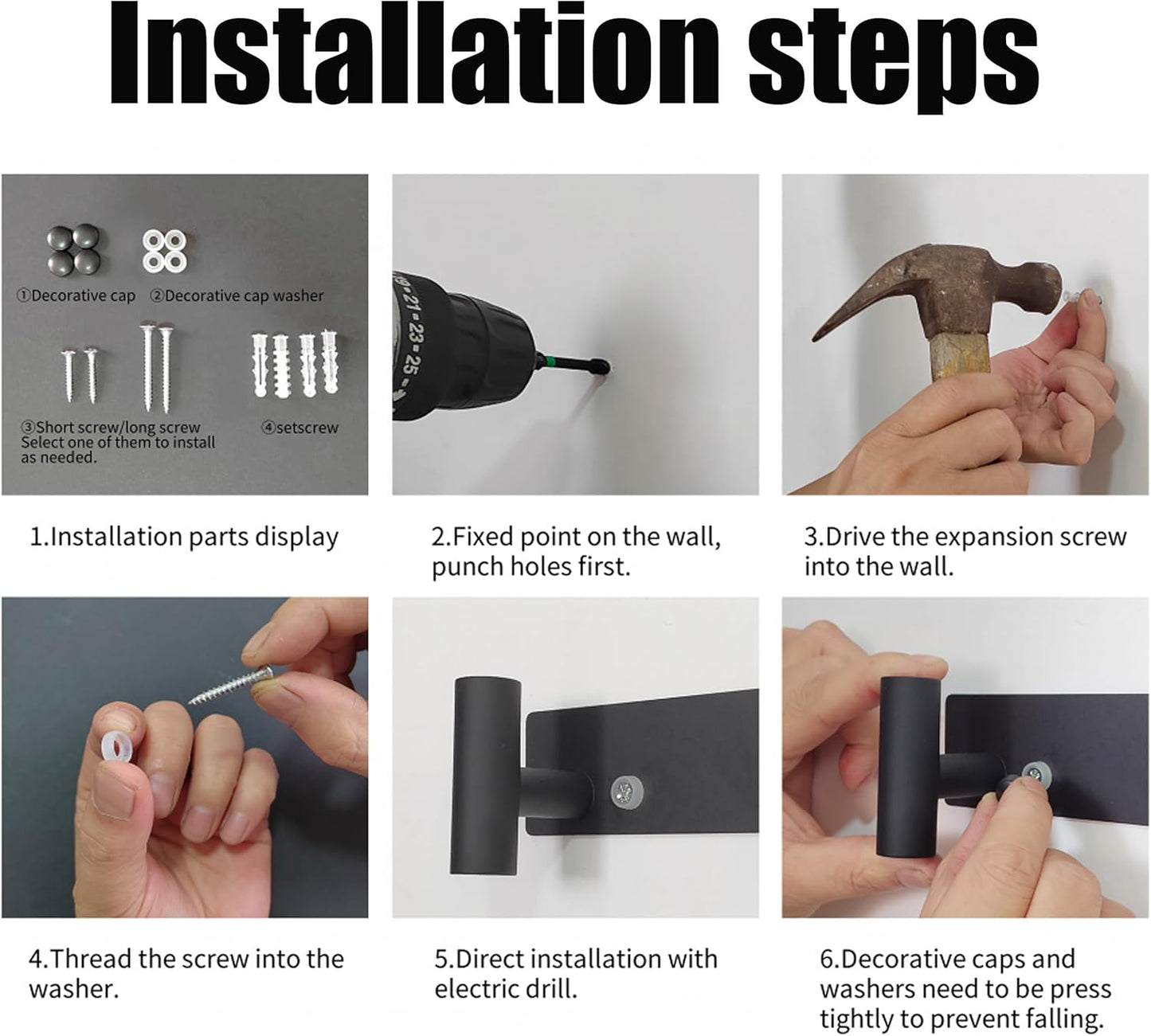 PMMASTO Coat Rack Wall Mounted, 5 "T Shaped Wall Hooks for Hanging, Heavy Duty Stainless Steel Coat Hook Rail for Hat Towel Robes in Bathroom Kitchen Mudroom Entryway (Black, 1 Pack)