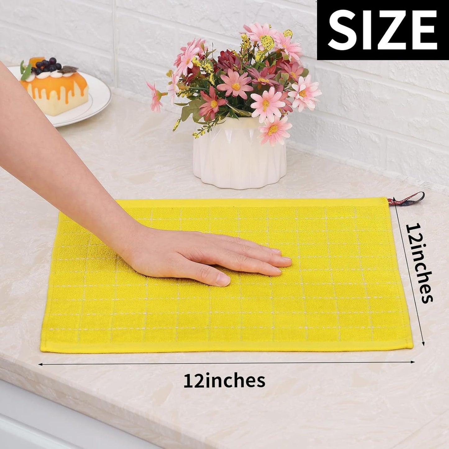 Homaxy 100% Cotton Terry Kitchen Dish Cloths, Ultra Soft and Absorbent Dish Towels for Kitchen, Perfect for Drying and Washing Dishes, 8 Pack, 12 x 12 Inches, Yellow