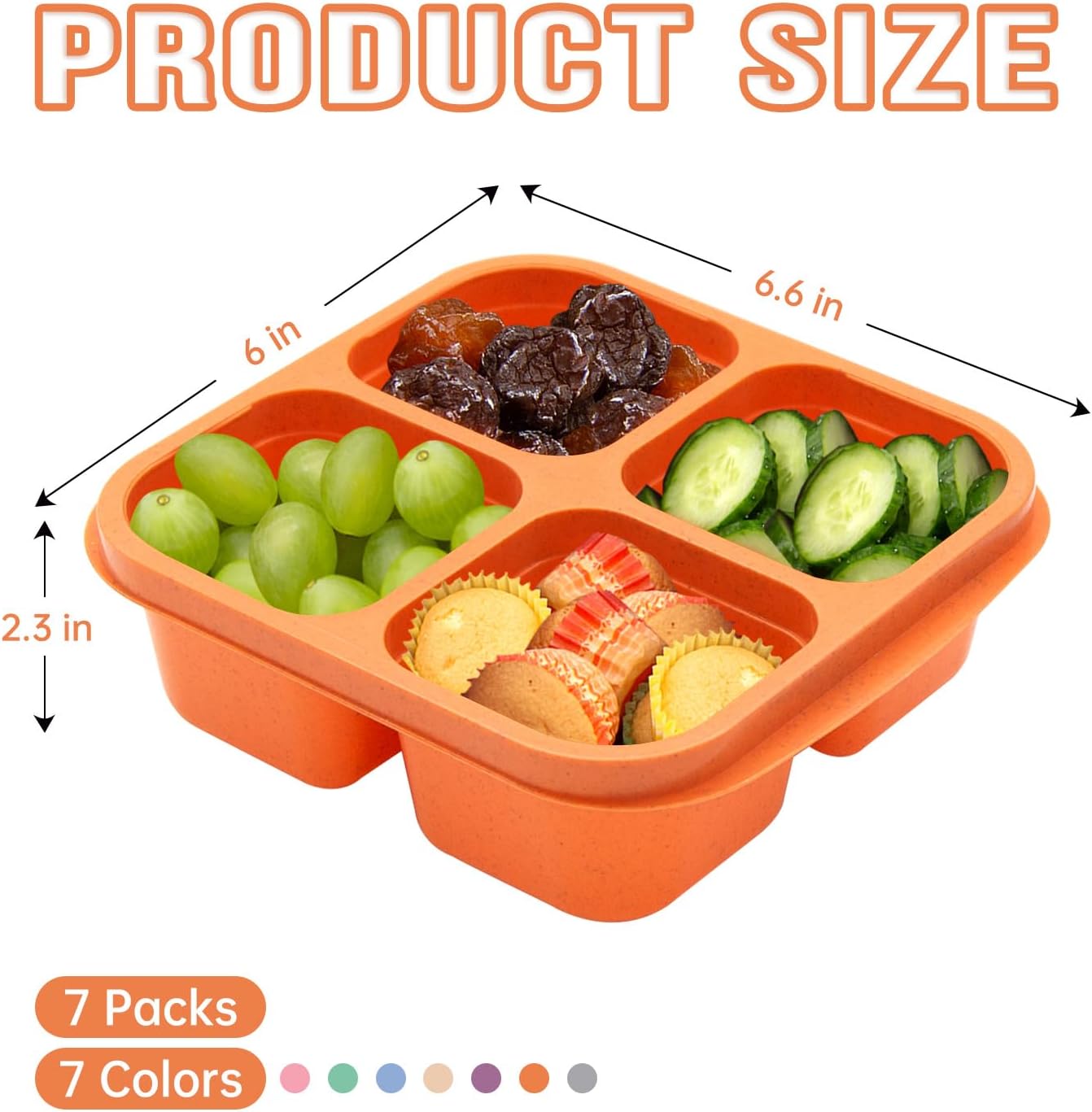 7 Pack Bento Lunch Box ，4 Compartment Snack Containers，Divided Meal Prep Lunch Containers, Kids/Toddle/Adults,Food Storage for School, Work and Travel