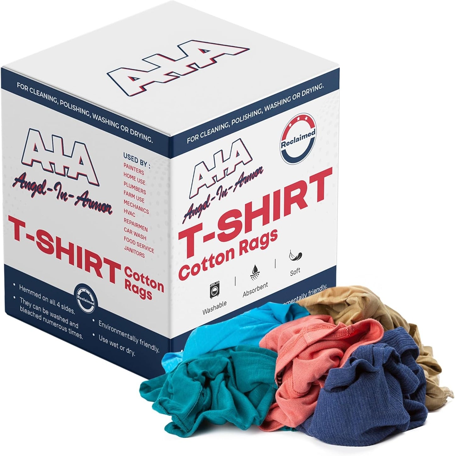 Angel-in-Armor Colored T-Shirt Rags – 50lb Bulk Box of Recycled Cotton Knit Shop Rags – Low Lint Cleaning Cloths for Mechanics, Oil Changes, Industrial and Commercial Use