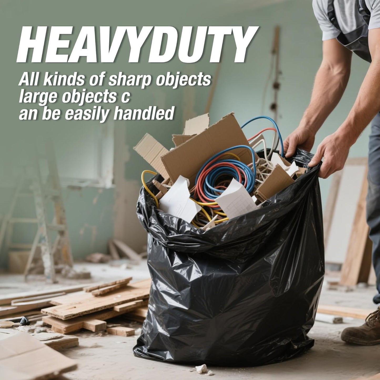Heavy Duty Contractor Trash Bags 55-60 Gallon, 30 Count, 1.5Mil Extra Thick, Strong Black Garbage Bags, Leakproof Star Seal for Construction, Yard, Demolition Debris