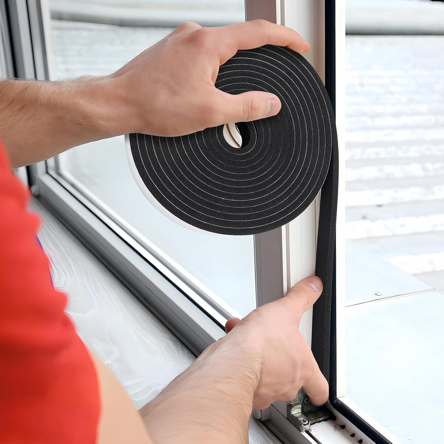 Weather Stripping Door Seal Strip- 2 Inch X 1/4 Inch X 16Feet, Strong Adhesive, Lightproof, Soundproof, Weatherproof Foam Tape Insulation for Sliding Door, Front Door Frame, Windows- Black