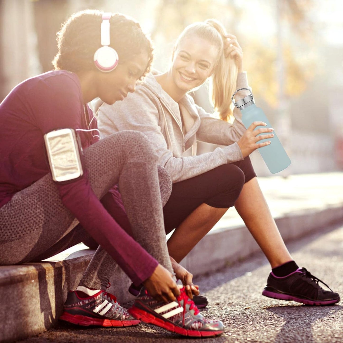 Neihepal Fog Stainless Steel Water Bottles,20 Ounce Vacuum Insulated Double Wall Travel Bottle with Leak Proof Lid of Handle,Metal Reusable Standard Mouth Flask Thermoses for School,Hikers,Gift