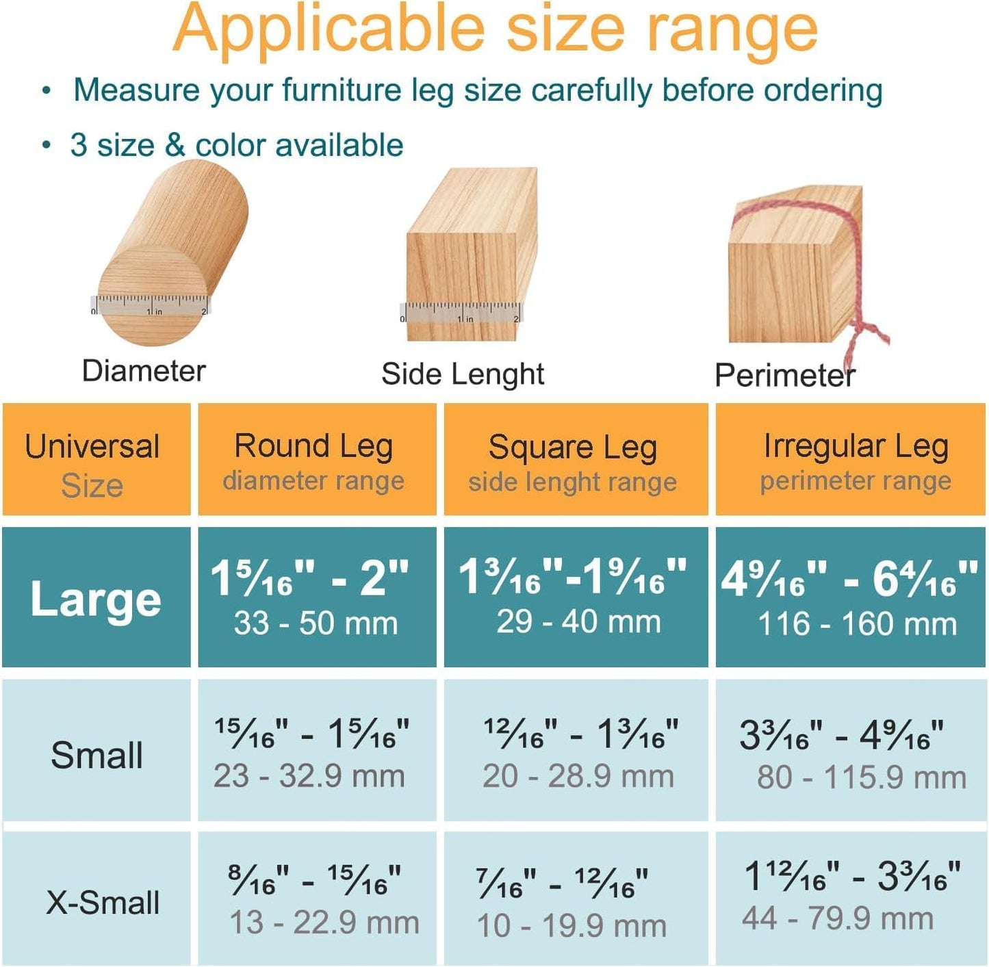 32 Pcs Chair Leg Protectors for Hardwood Floors, Silicone Felt Furniture Leg Cover Pad for Protecting Floors from Scratches and Noise, Smooth Moving, Large(Fit Round Diameter：1-5/16" to 2")