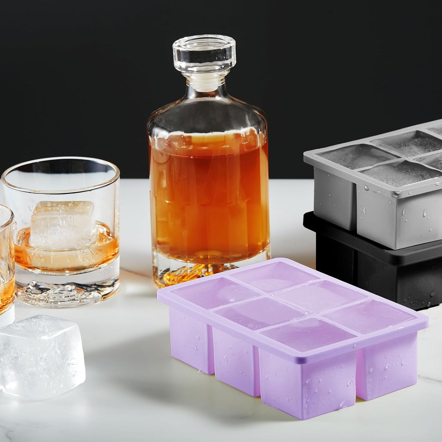 Nax Caki 3 Pack Silicone Large Ice Cube Tray with Lid, Stackable Big Silicone Square Ice Cube Mold for Whiskey Cocktails Bourbon Soups Frozen Treats, BPA Free-3 Color