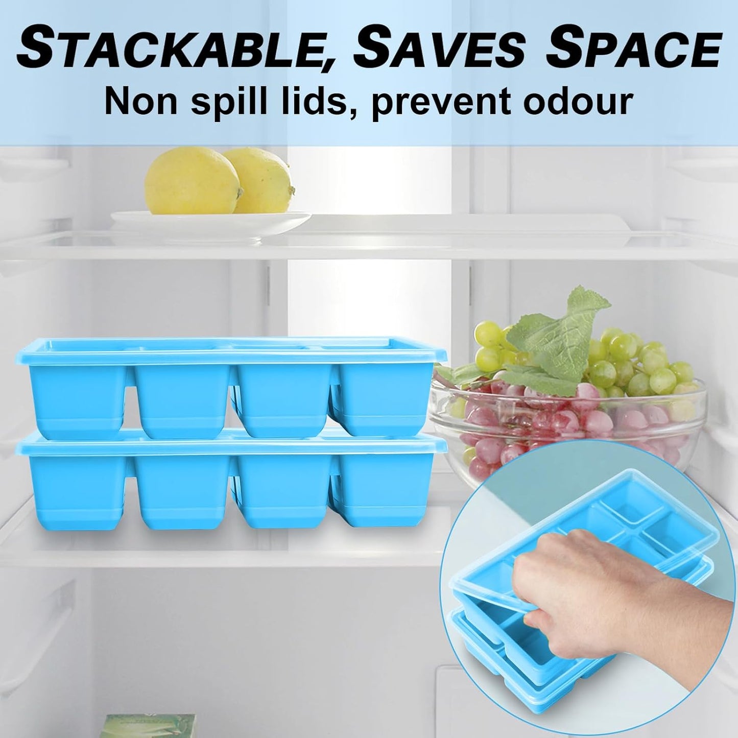 Large Ice Cube Trays, JRISBO 2 Pack Reusable Silicone Ice Cube Molds with Lid for Freezer, Easy Release 16 Big Square Ice Trays for Whisky Cocktails