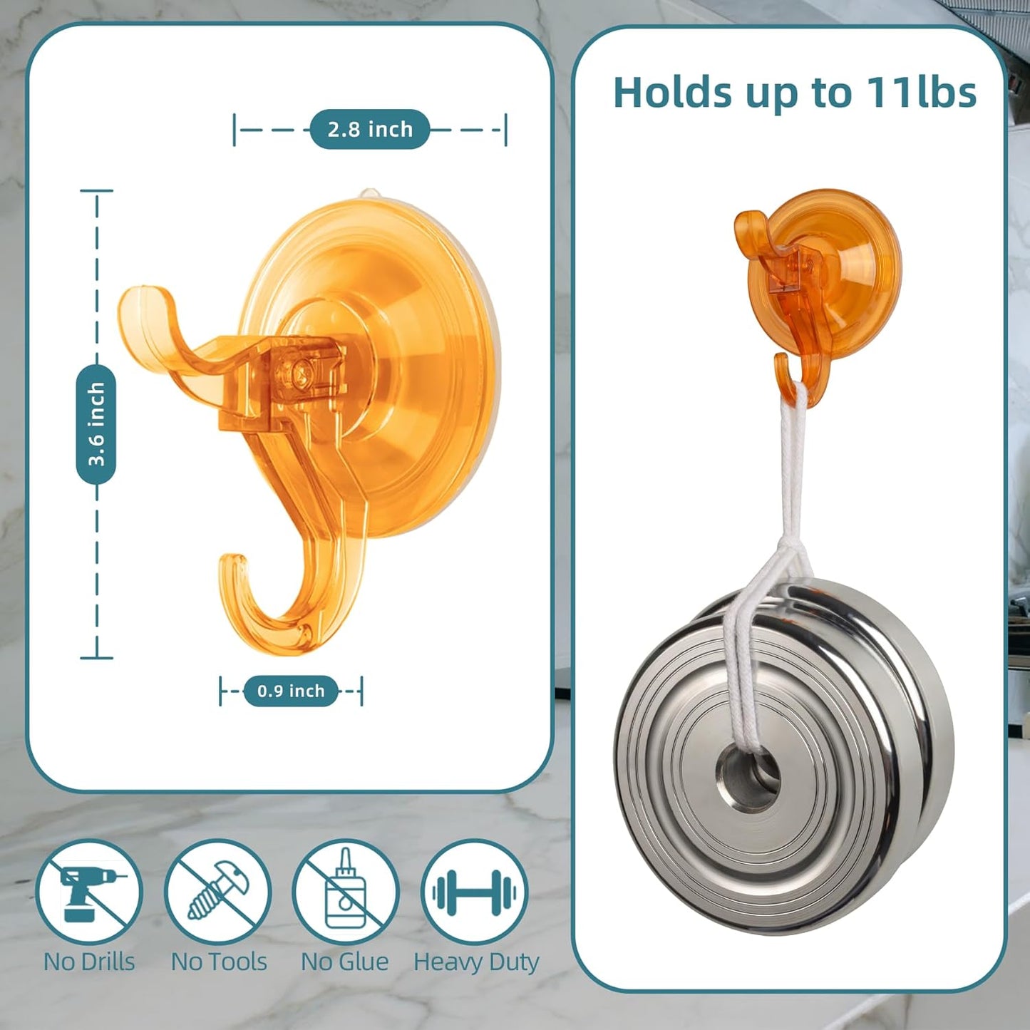 Antimbee Suction Cup Hooks,10 Pack Wreath Hangers for Front Door, Removable Small Suction Cups for Shower, Bathroom, Glass, Door, Windows, Kitchen-Up to 11 lbs on Smooth Surface (Transparent Orange)