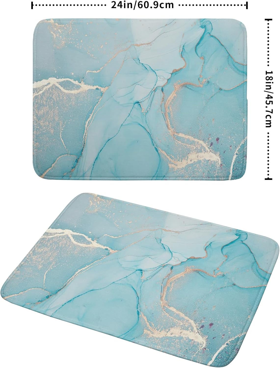 Teal Blue Marble Dish Drying Mat for Kitchen Counter Decor 18x24 Inch Absorbent Reversible Microfiber Turquoise Gold Dish Drying Pad Green Dish Drainer Rack Mats for Coffee Bar