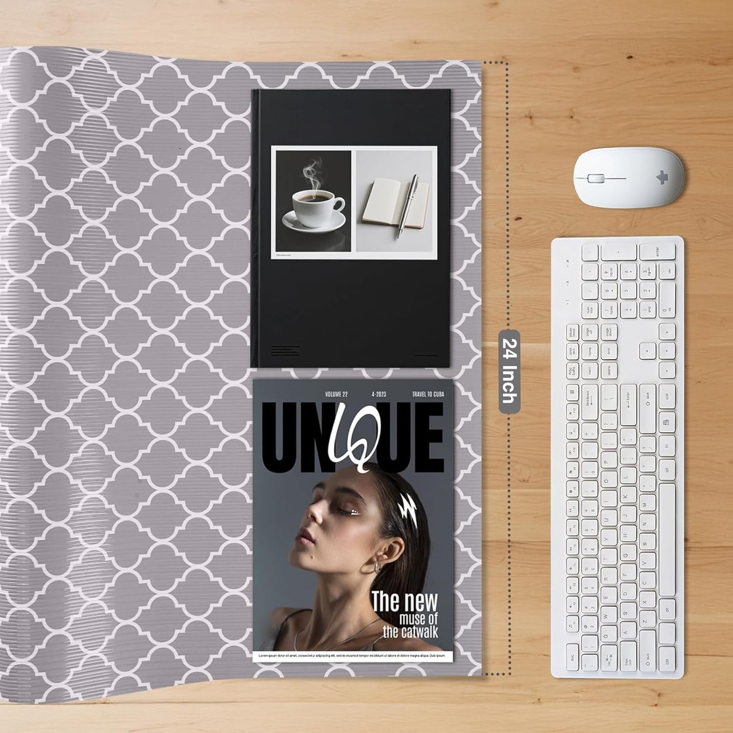 Glotoch 24 Inch Extra Wide Non Slip Shelf Liner, Non Adhesive Drawer Liner, Waterproof Shelf Liners for Kitchen Cabinets, Refrigerator, Wire Shelving, Bathroom, Pantry-Heavy Duty, Durable,Grey