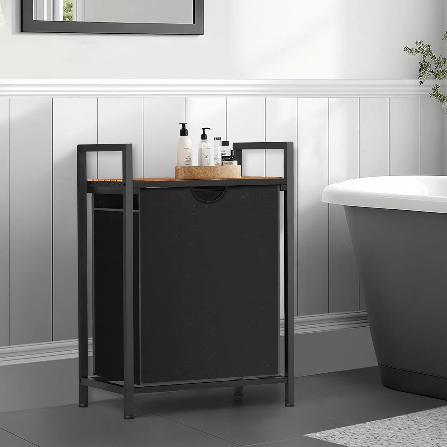 Laundry Sorter with Removable Bag, 16 Gallons Laundry Hamper with Adjustable Feet, Laundry Basket for Laundry Room, Bathroom and Bedroom(Black and Rustic Brown)