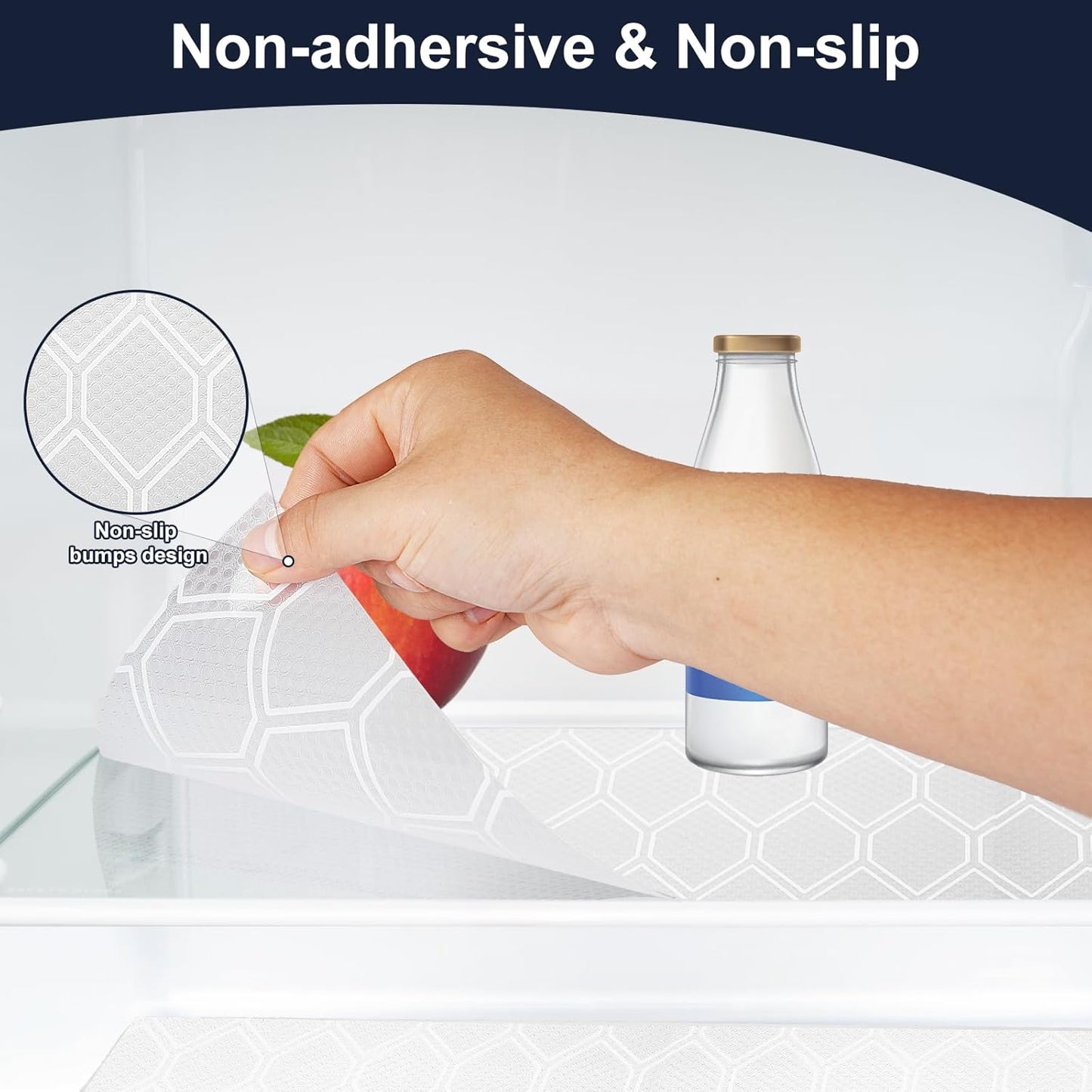 Shelf Liner, Refragerator Drawer Liners for Kitchen Cabinets, Waterproof Bathroom Sink Mat No Slip Cupboard Liners Non Adhesive Fridge Liner Roll - Clear 17.5"×197"