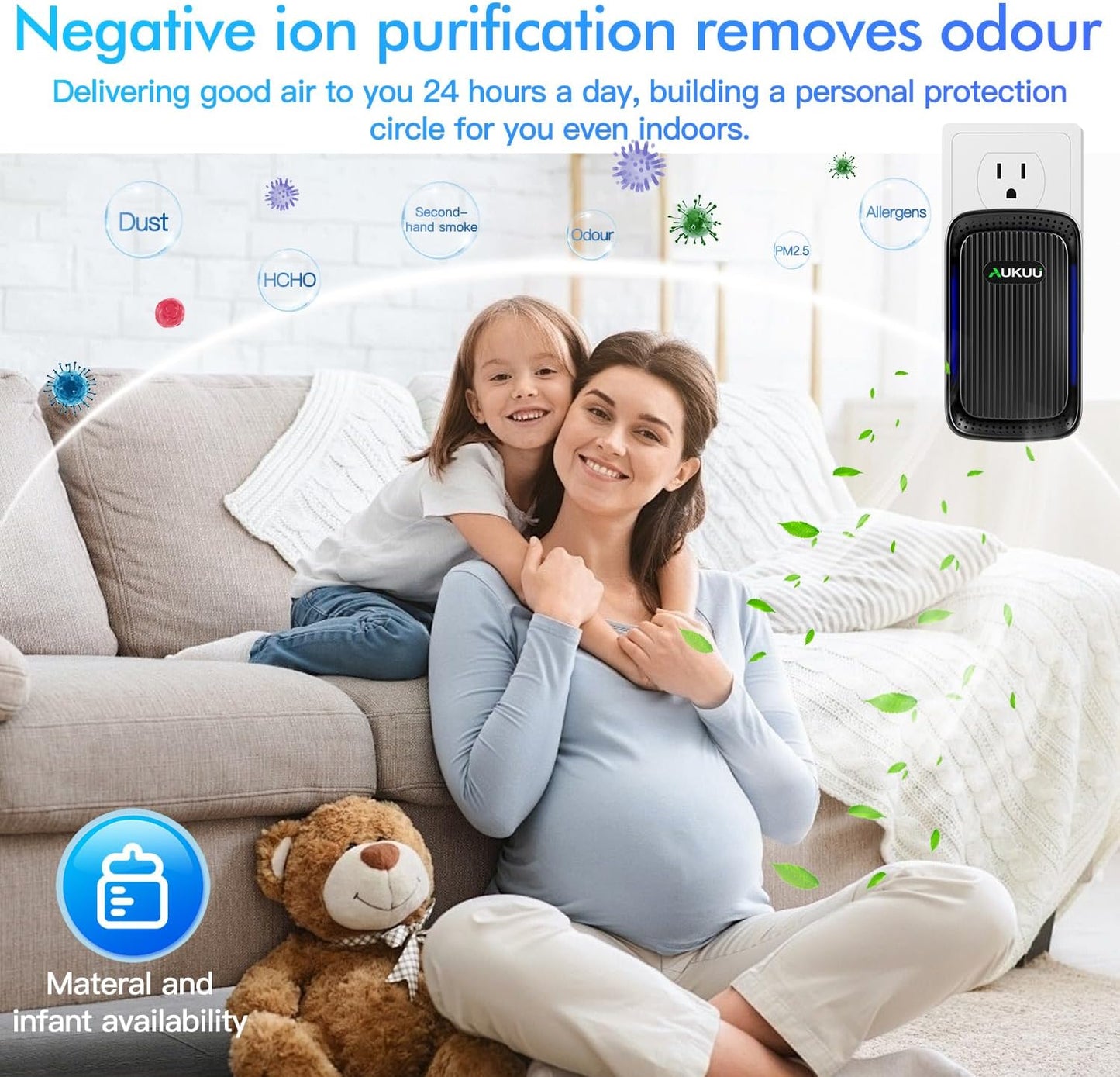 Air Ionizers (4 Pack）- Plug In Negative Ion Air Purifiers - Quiet Air Freshener for Home, Bedroom, Office, Basement - Portable Air Purifier Odor, Smoke, Dust, Pet Smell - Mini Air Cleaner Black