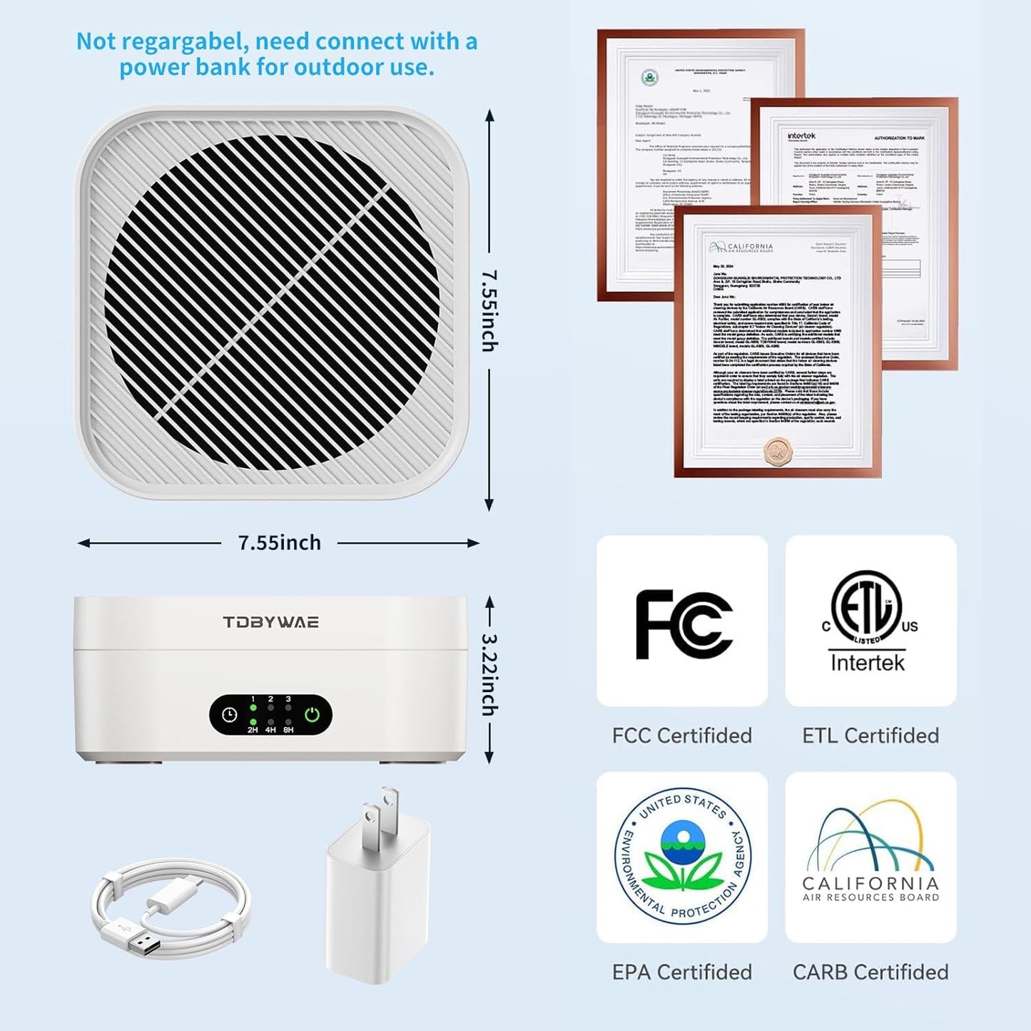 Air Purifiers for Home – True HEPA Air Purifier for Pets, Smoke & Allergies | 600 Sq Ft Coverage | Ultra-Quiet & Portable Small Air Purifier for Bedroom/Travel/Desk/Office/RV