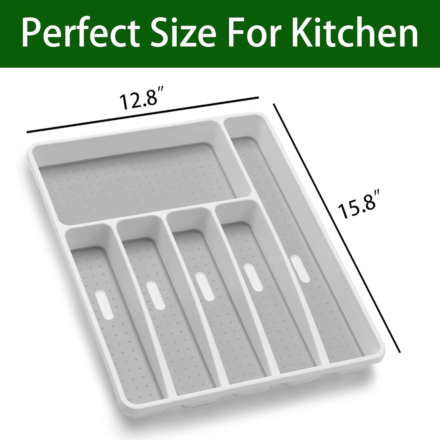 Silverware Organizer Utensil Organizer Holder Kitchen Drawer Organizer Plastic Silverware Tray for Drawer Flatware Organizer 6 Compartment White