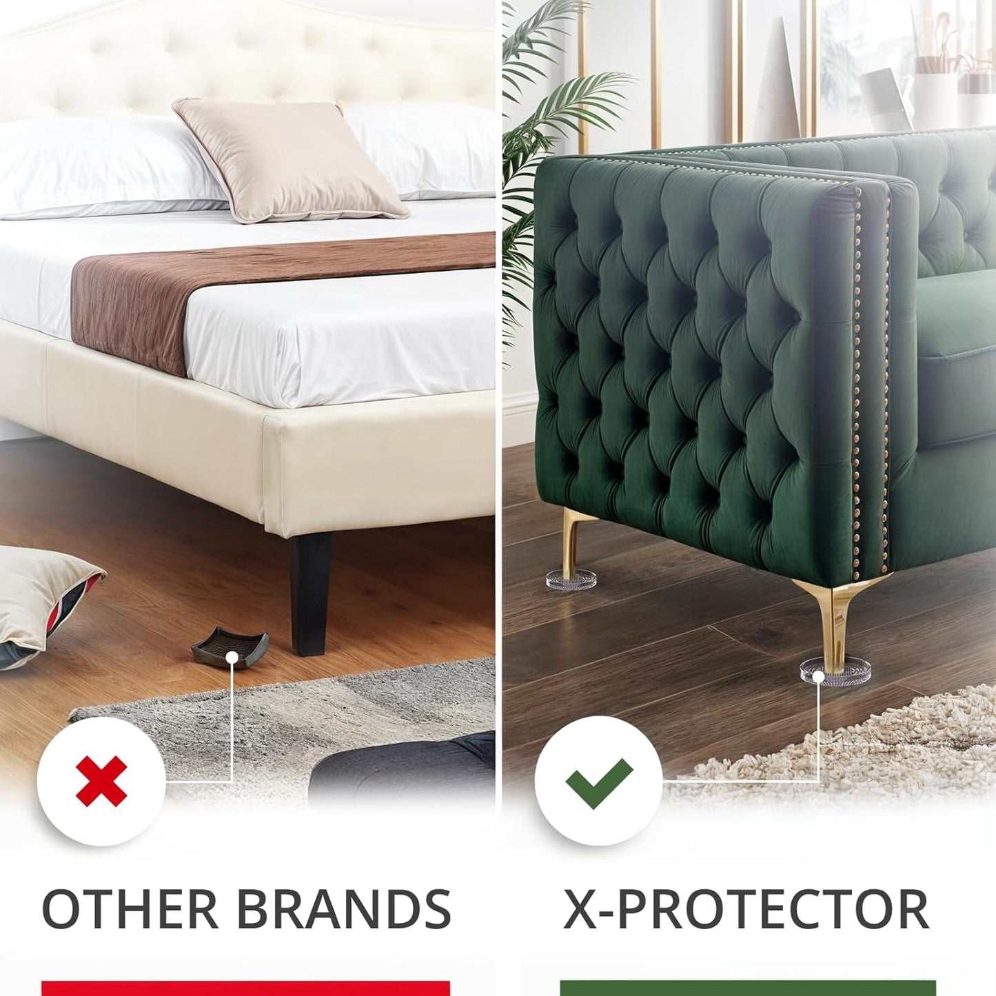 X-Protector Furniture Cups - 4 PCS 2.2" - Non Slip Furniture Pads for Hardwood Floors - Transparent Floor Protectors - Bed Stoppers to Prevent Sliding - Keep Furniture from Sliding on Floor! (Round)