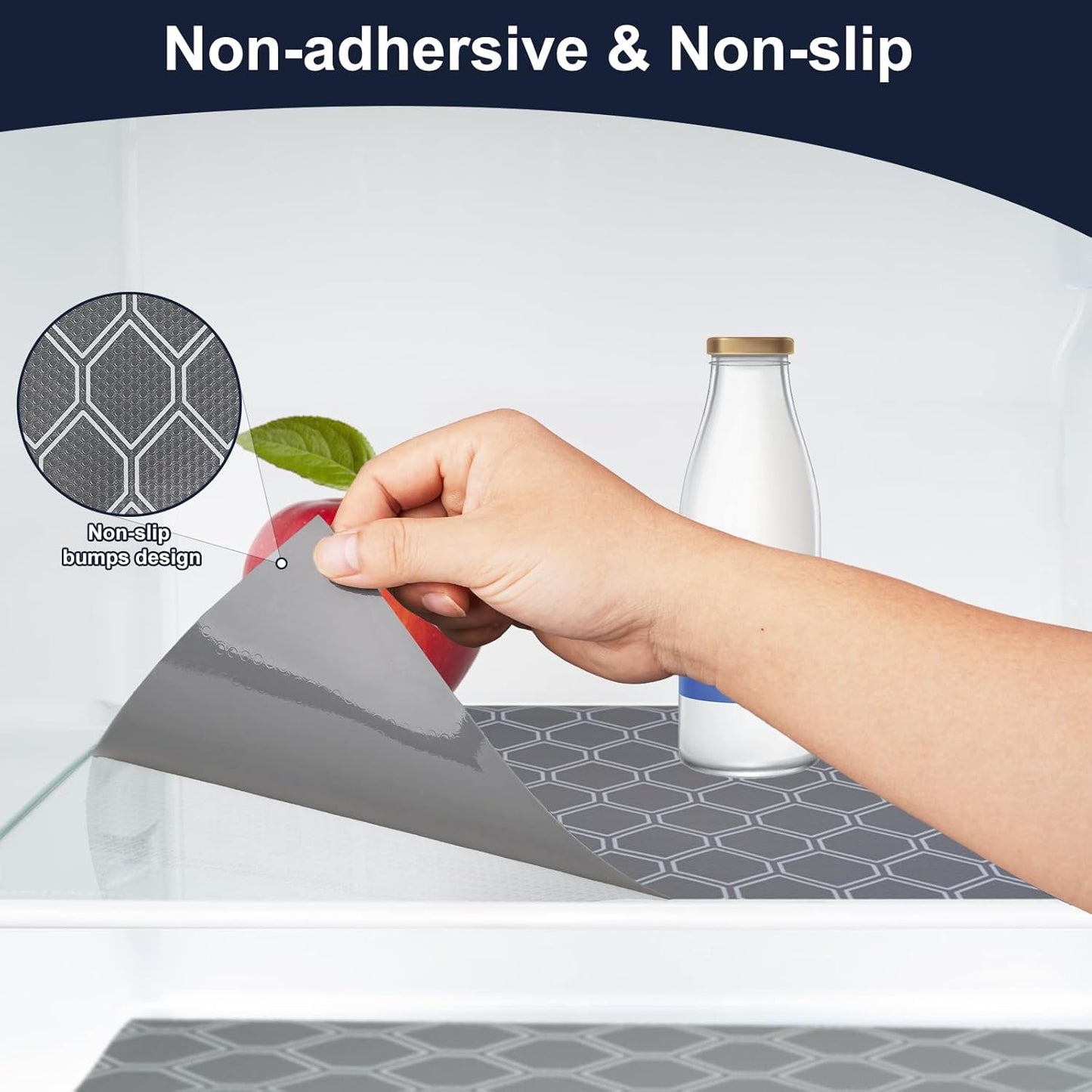 Non-Adhesive Shelf Liner Roll - Waterproof No-Slip Drawer & Cabinet Mat for Kitchen, Refrigerator, Bathroom, Easy to Cut EVA Drawer & Shelf Liners, 12" x 78.7", Grey