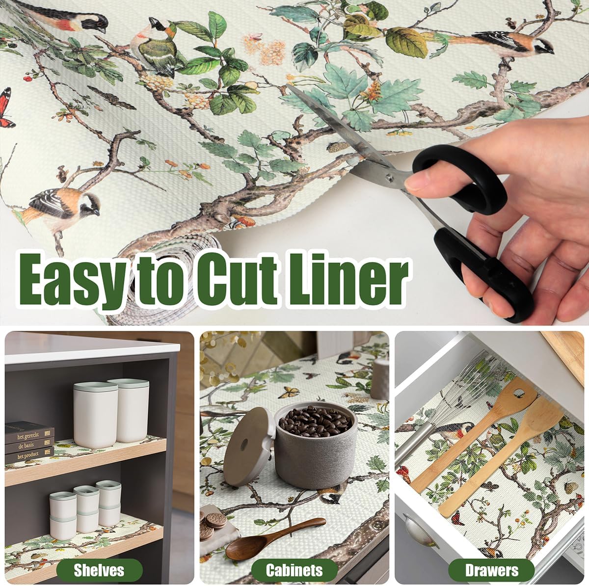 Shelf Liner for Kitchen Cabinets Non Adhesive Drawer Liner,Cabinet Liner for Shelves,Non Slip Kitchen Drawer Liners for Dresser,Waterproof Shelf Paper for Refrigerator,Cupboard,15.7Inx16.4FT