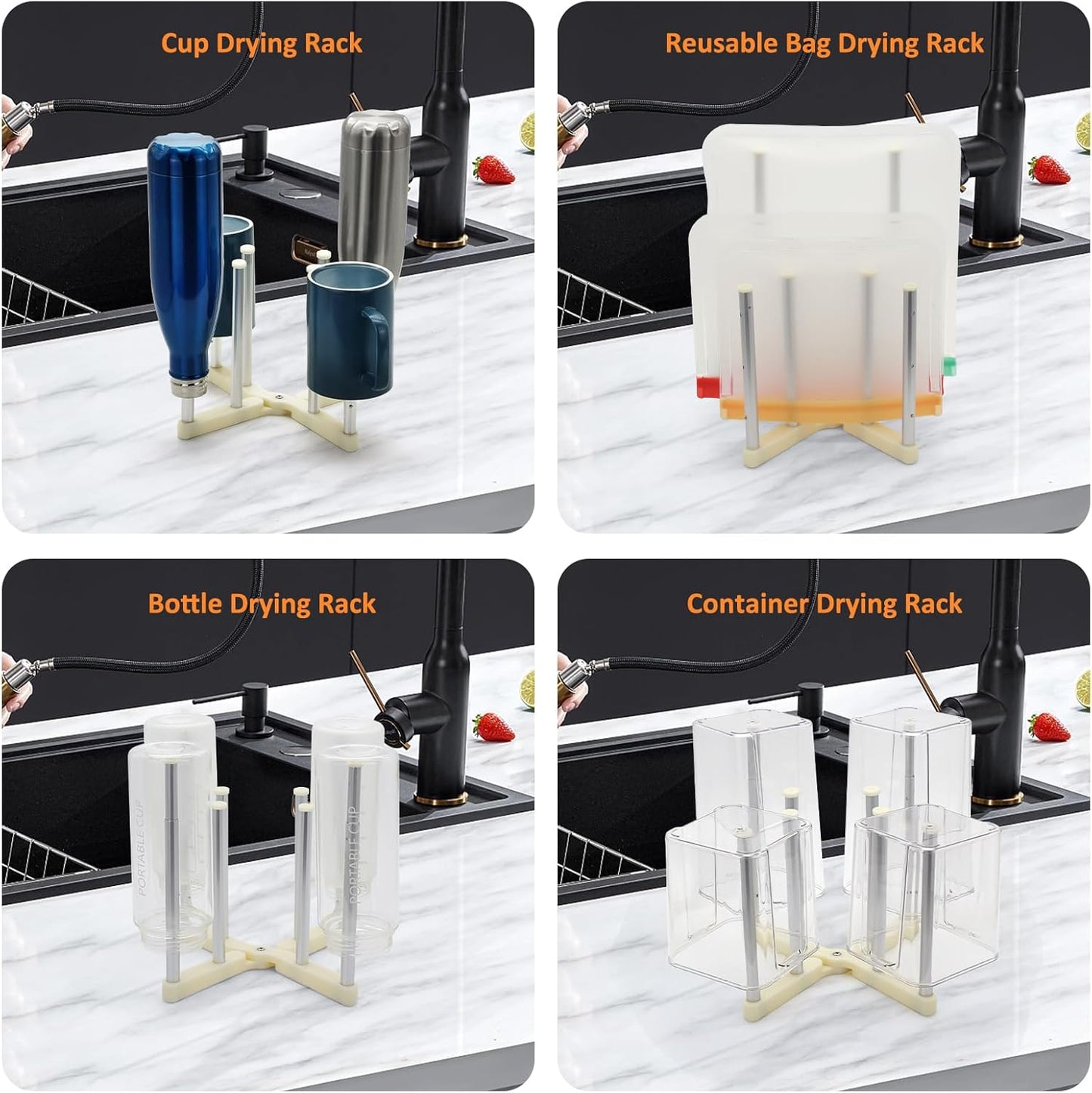 Reusable Storage Bag Drying Rack, Retractable Metal Bottle Drying Rack, Collapsible Cup Draining Rack for Water Bottles, Mason Jars, Mugs, Glass and Sports Bottle(1 Pcs)