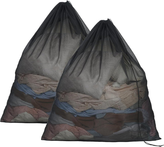OTraki 2pcs Ex Large Mesh Laundry Bags 36x43 Inch Fine Mesh Washing Bag Drawstring Dirty Clothes Machine Washable Net Laundry Bag Heavy Duty Garment Bag for Home Travel Dorm Black
