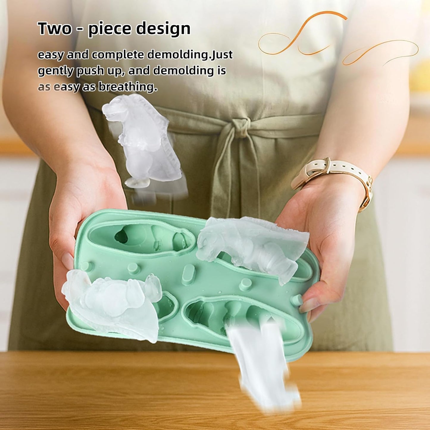 7.48inch Newly Upgraded 4-grid 3D Dinosaur Ice Tray and Covered Silicone Ice Tray, Suitable for Bars, Outdoor and Home Use (1, blue)