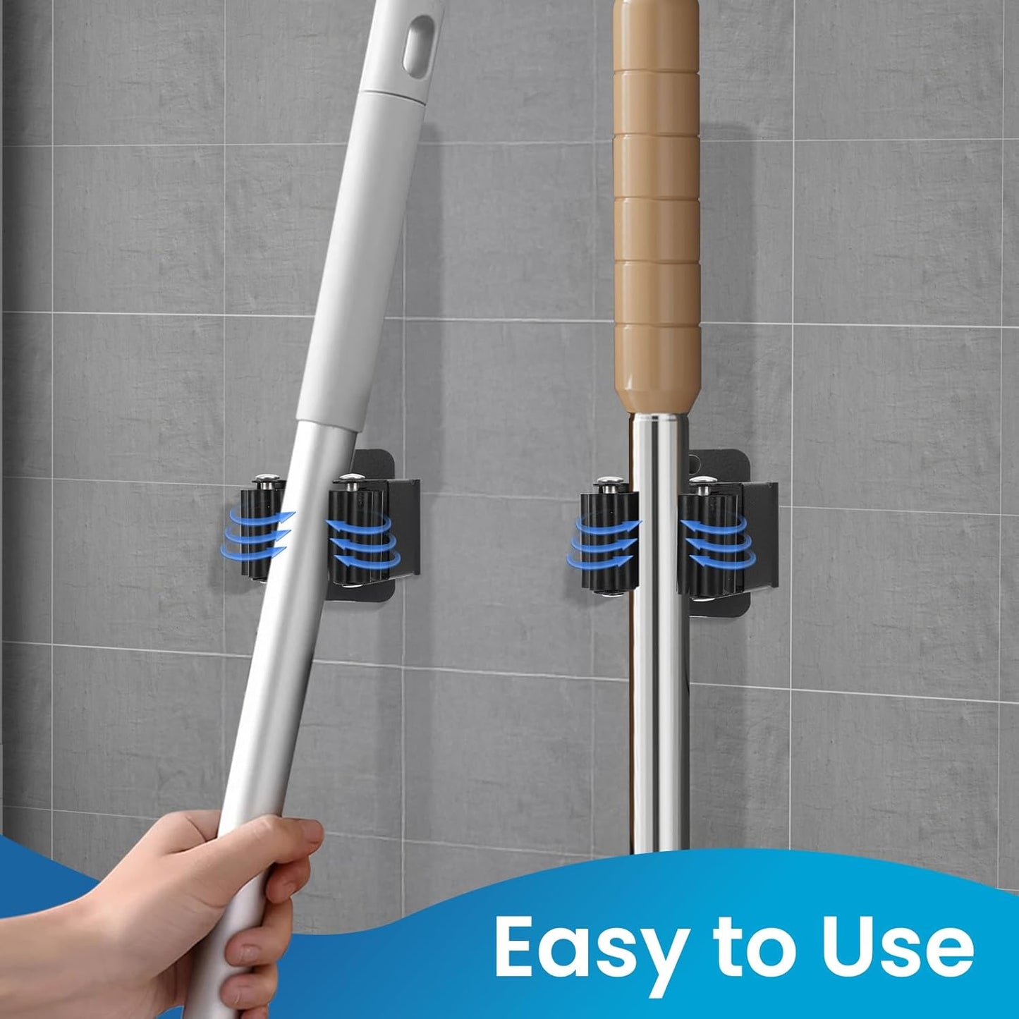 Broom Holder Wall Mount, 12PCS Broom Hanger Wall Mount, Stainless Steel Heavy Duty Mop Holder Broom Mop Hanger Wall with Screws, Garden Outdoor Tool Organizer Rack Broom Hanger (Black)