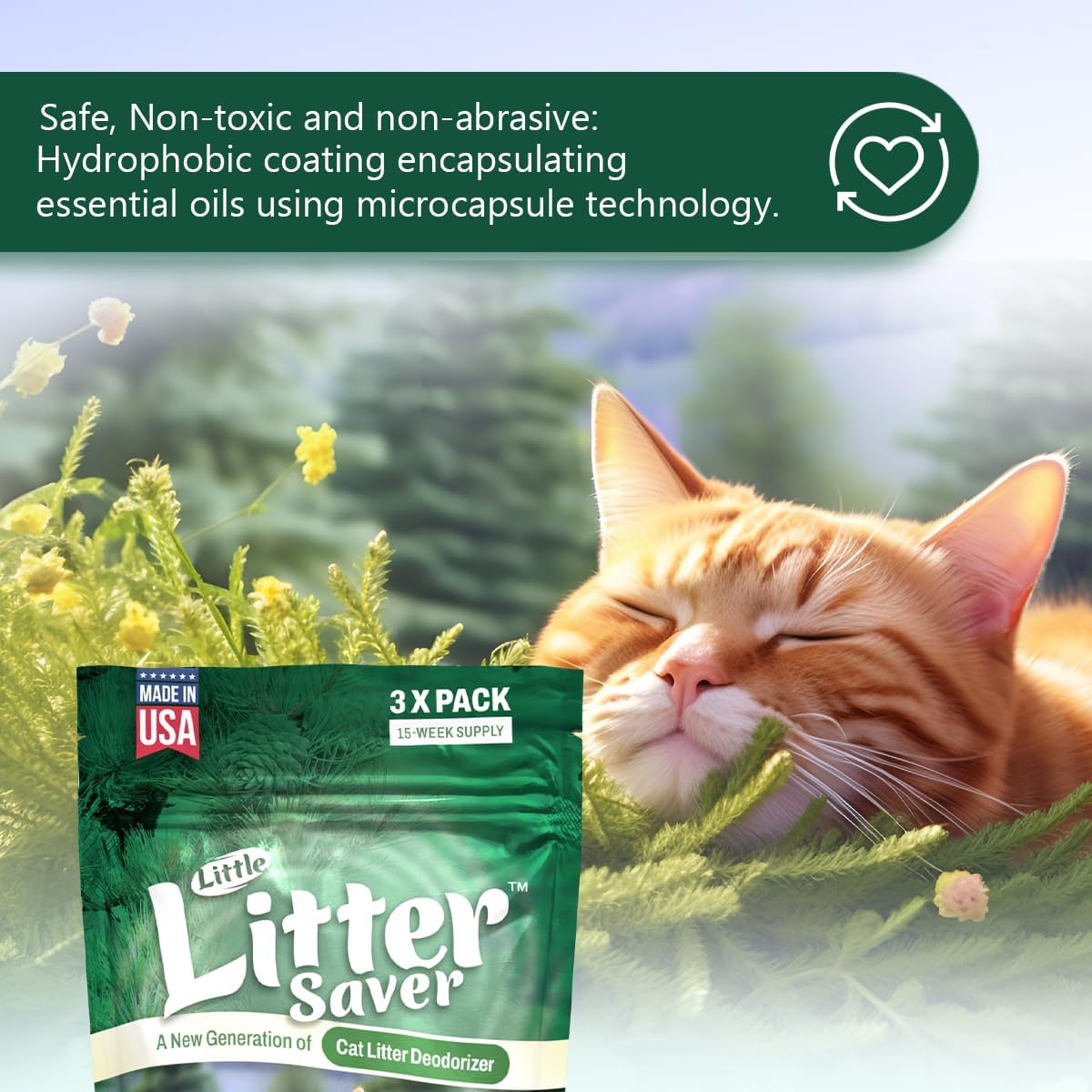 Little Litter Saver | a New Generation Of Cat Litter Box Deodorizer | Unique Formula for Slow Release | Natural Fresh Scent | Up to 15 Weeks Supply | 3 x 0.5oz bags (Cedar)