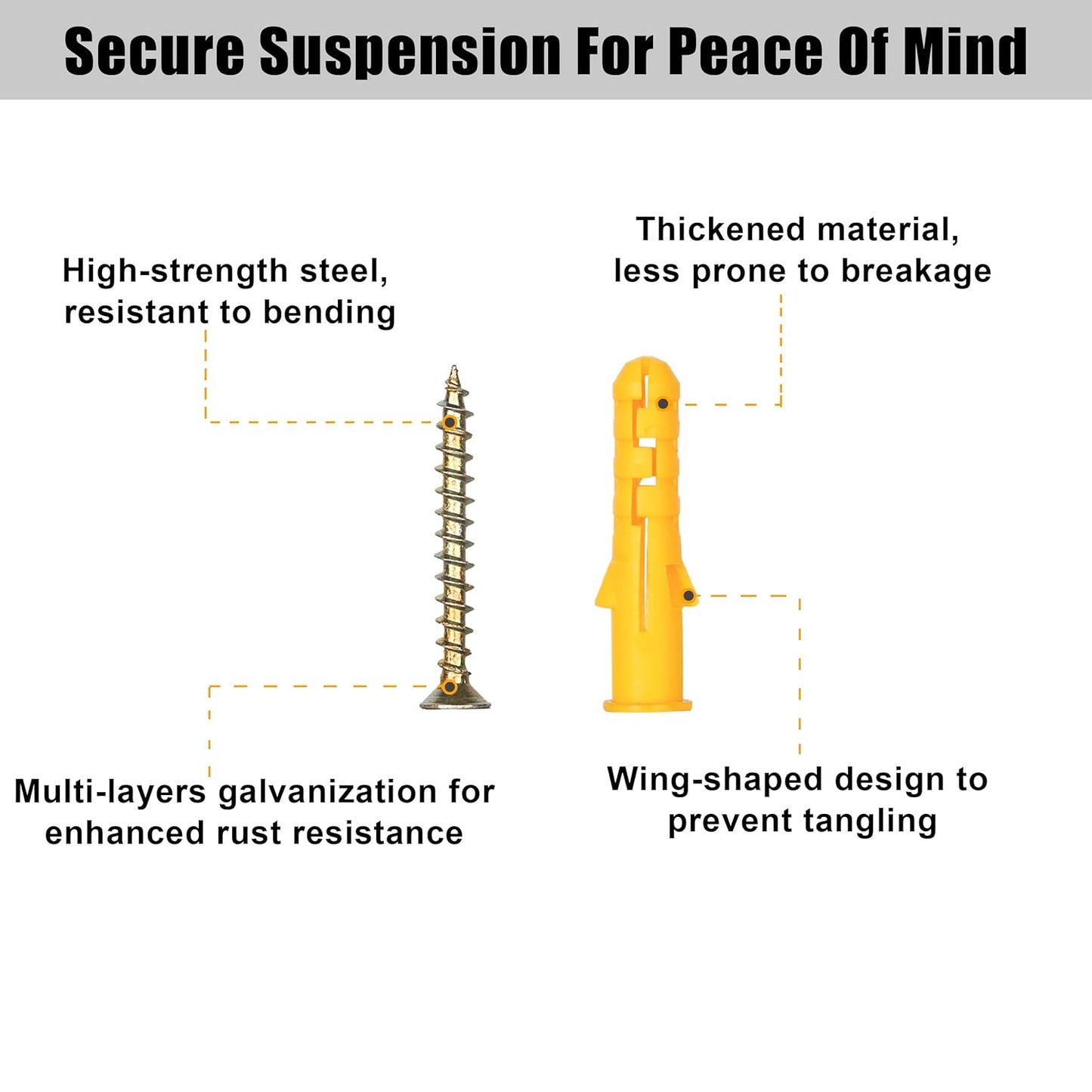 KURUI Drywall Anchors and Screws Assortment Kit 270PCS, 135 Plastic Dry Wall Expansion Anchors and 135 Philips Flat Head Wood Screws, 5 Sizes Wall Hanging Kit for Art Decor, Replaces Picture Nails