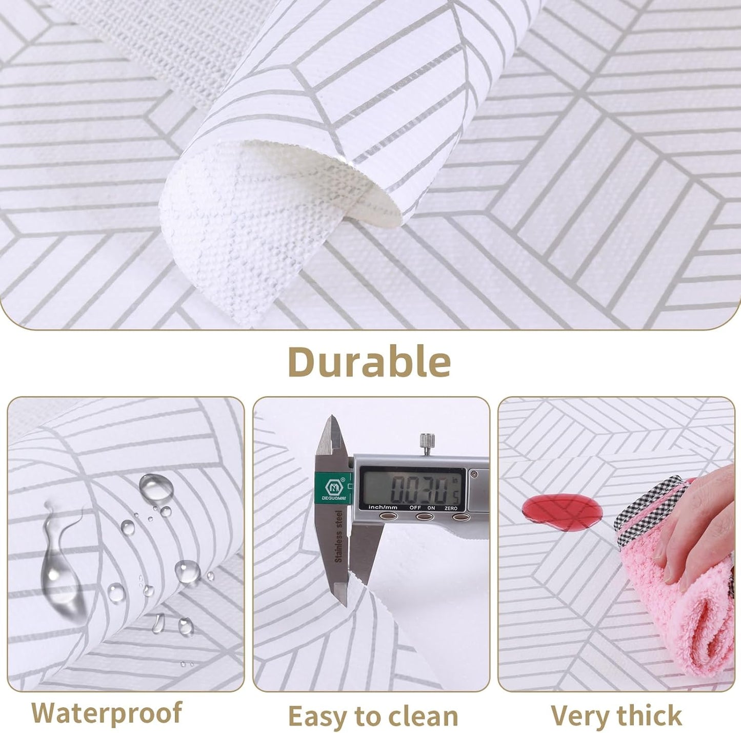 Shelf Liners for Kitchen Cabinets Non Adhesive Shelf Liner Paper Non-Slip Thickened Drawer Liner Easy to Clean for Tool Box Refrigerator with Knife and Tape Measure, Silver Geometric, 11.8 x 354.3 in