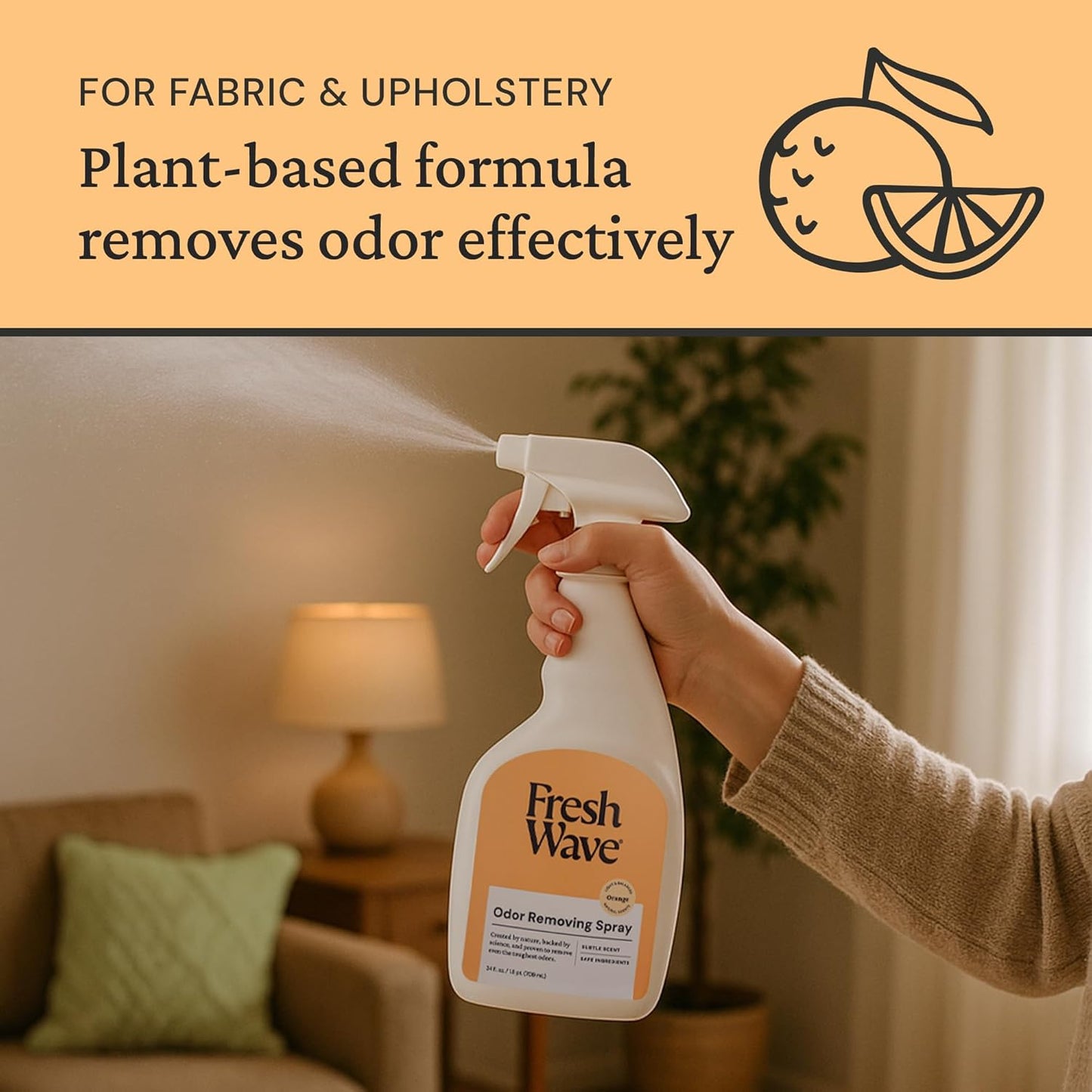 Fresh Wave Orange Scent Odor Eliminator Spray & Air Freshener, 24 fl oz. | Odor Absorber for Home, Furniture, Fabrics & Trash | Safer Odor Relief