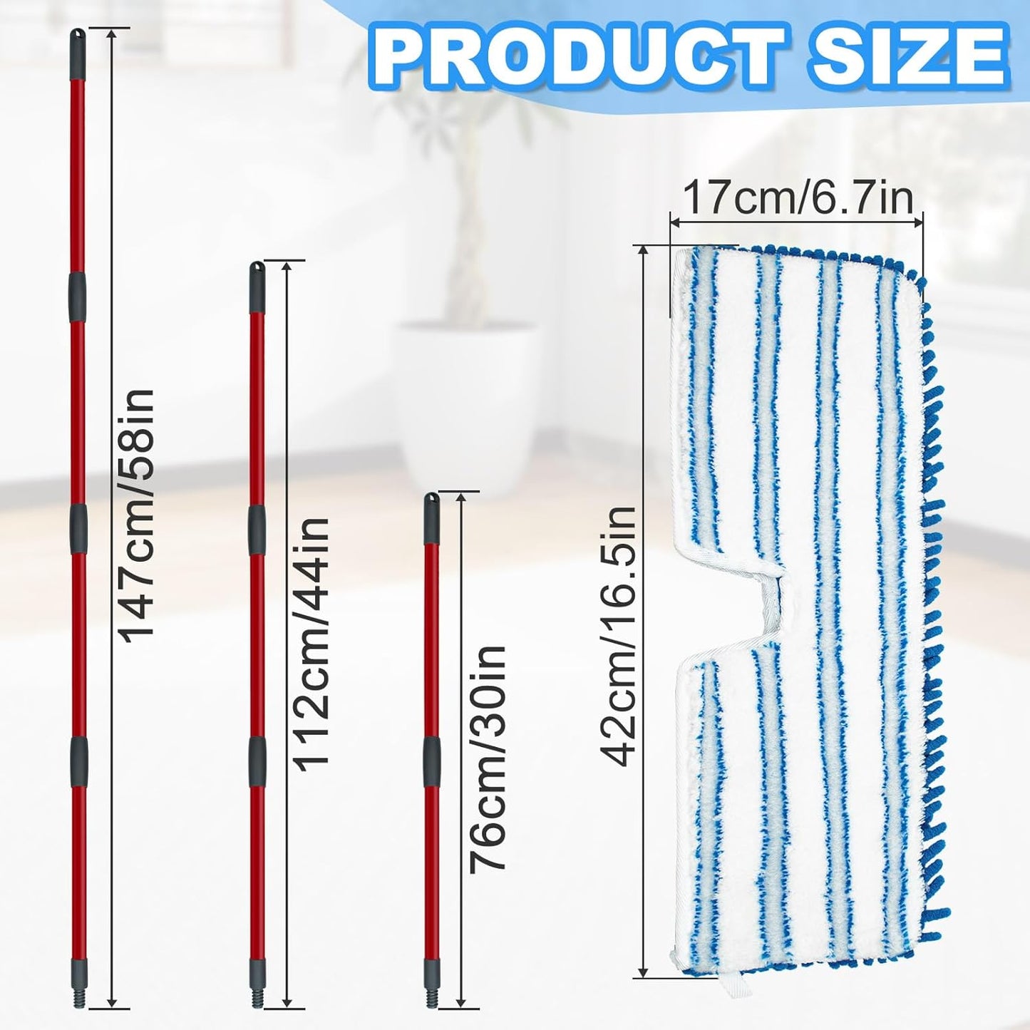 Microfiber Mops for Floor Cleaning, Flat Mop with 3 Reusable Pads and Extendable 58" Long Handle for O Cedar Dual-Action Microfiber Flip Mop , Dust Mop for Hardwood Floors, Wet & Dry Use