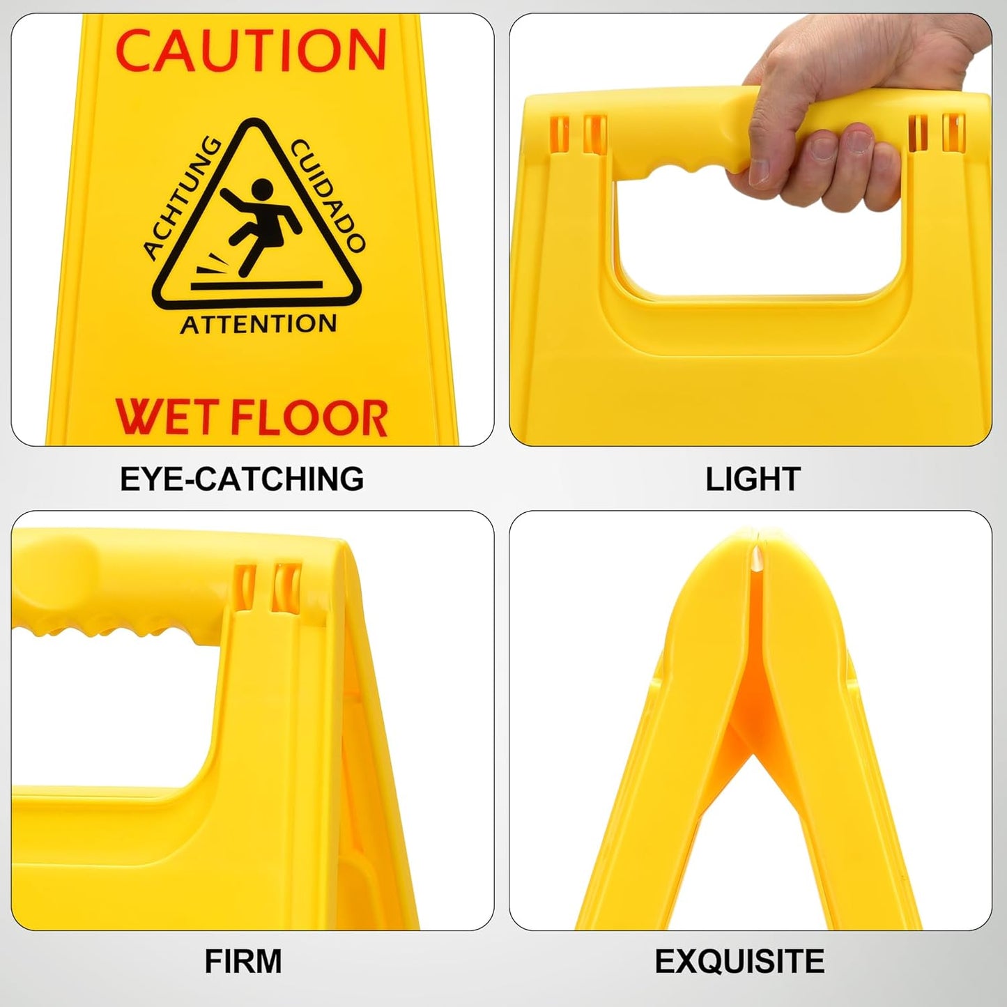 MATTHEW CLEANING 25'' Industrial Wet Floor Sign 12 Pack 2-Sided Safety A-Frame Birght Yellow Multilingual Warning Signs Commercial Caution Wet Fold-out Floor Signs For Indoors and Outdoors