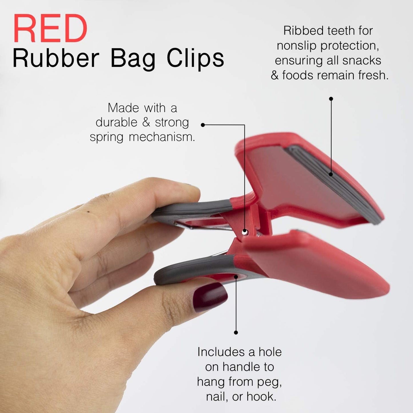 COOK WITH COLOR Wide Heavy Duty Chip Clips, Large Bag Clips for Food Storage, Pack of 4, Red