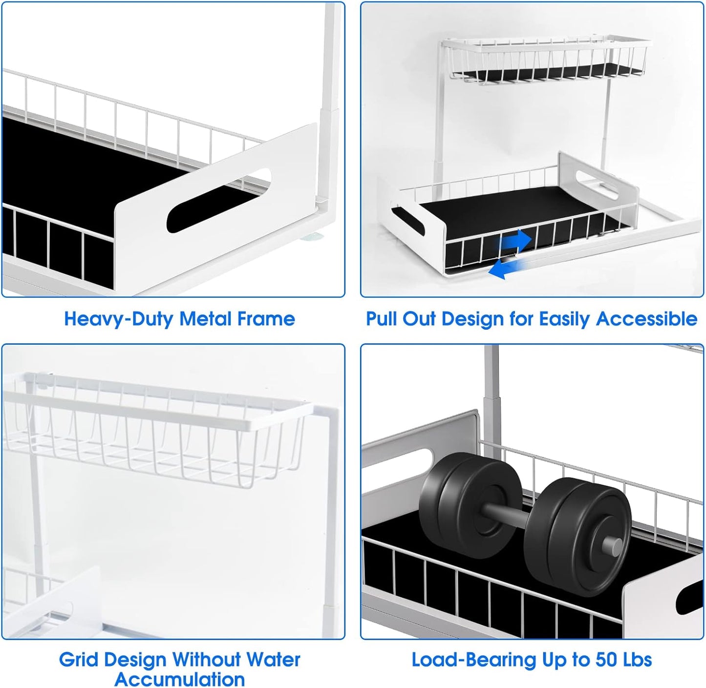 Under Sink Organizer, 2 Tier Under Sink Organizers and Storage Multi-Purpose Under Sink Storage for Bathroom Kitchen (White)