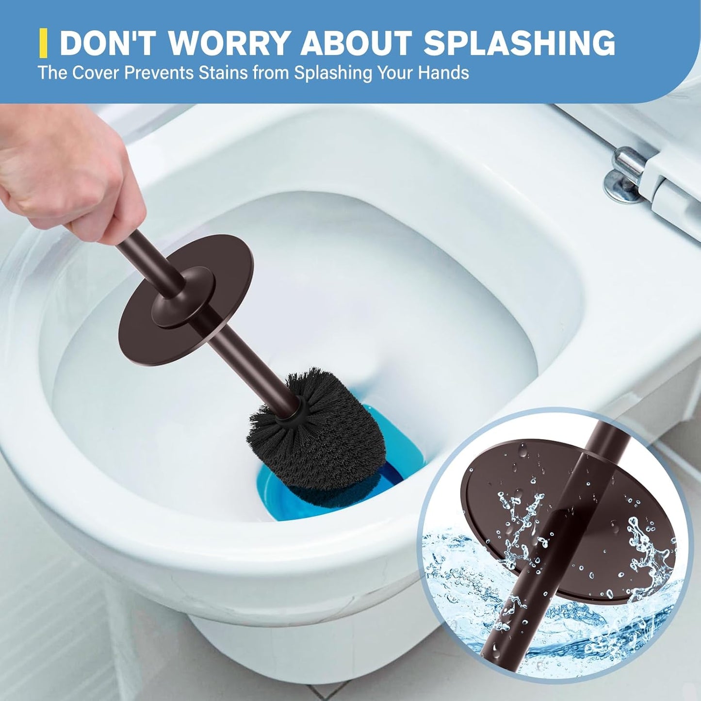 UPTRONIC Toilet Brush, Aluminum Alloy Toilet Brush and Holder Set with Extra Long Handle Durable Bristles Toilet Bowl Brush and Covered Holder for Toilet Scrubber for Bathroom Cleaning(Brown)