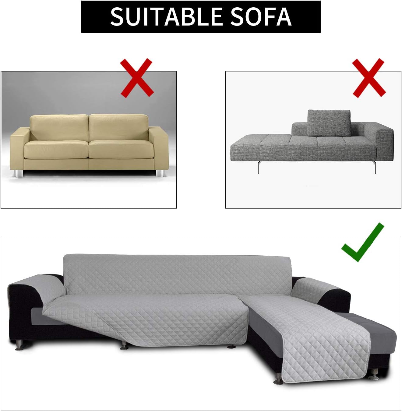Easy-Going Sofa Slipcover L Shape Sofa Cover Sectional Couch Cover Furniture Protector Mat for Pets Dog Cat (Large,Light Gray/Light Gray)