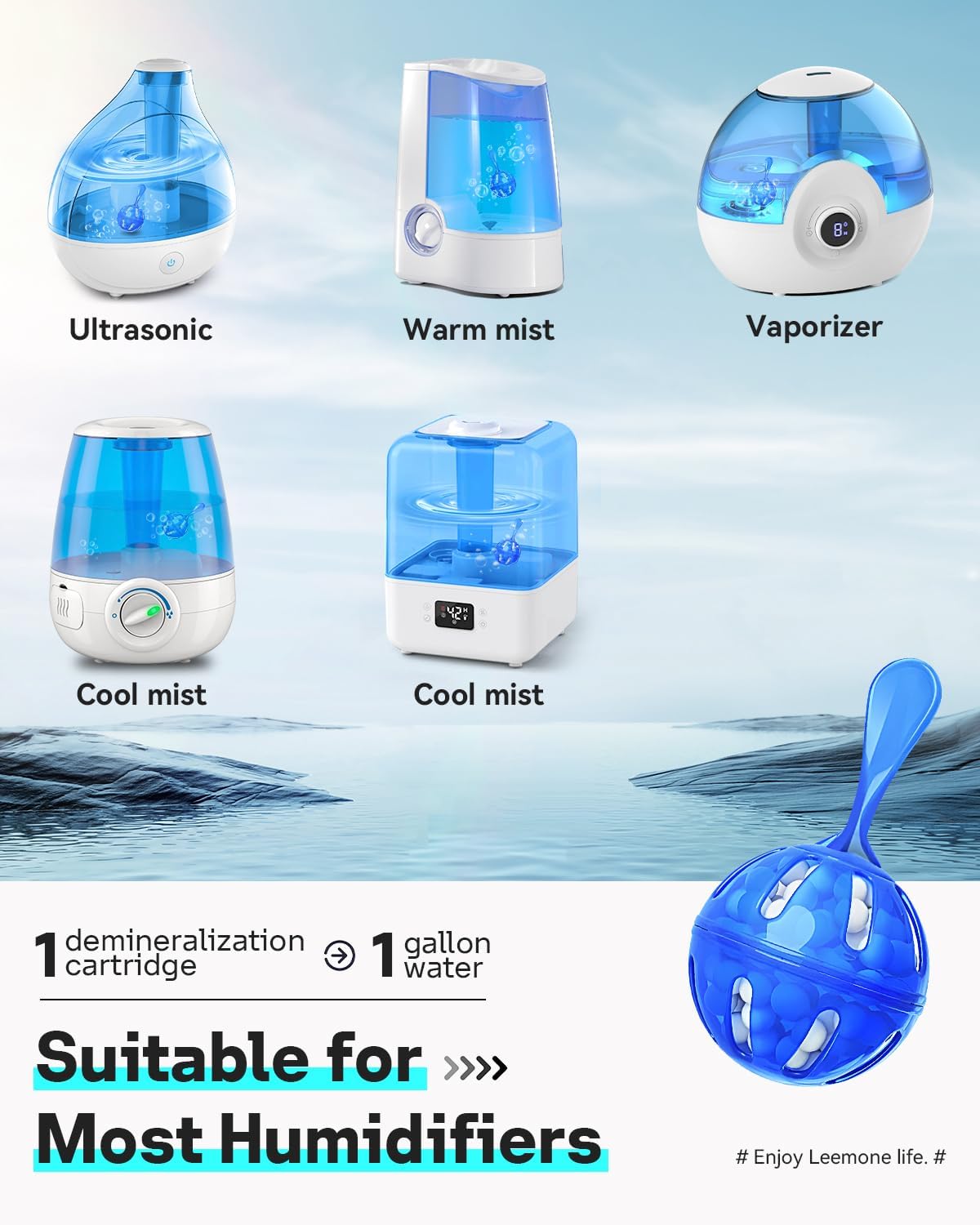 Leemone Humidifier Cleaner 6 Pack, Demineralization Cleaning Ball, Works in All humidifiers and Fish Tanks, Purifies Water, Prevents Hard Water Build-Up, Reduces Scale