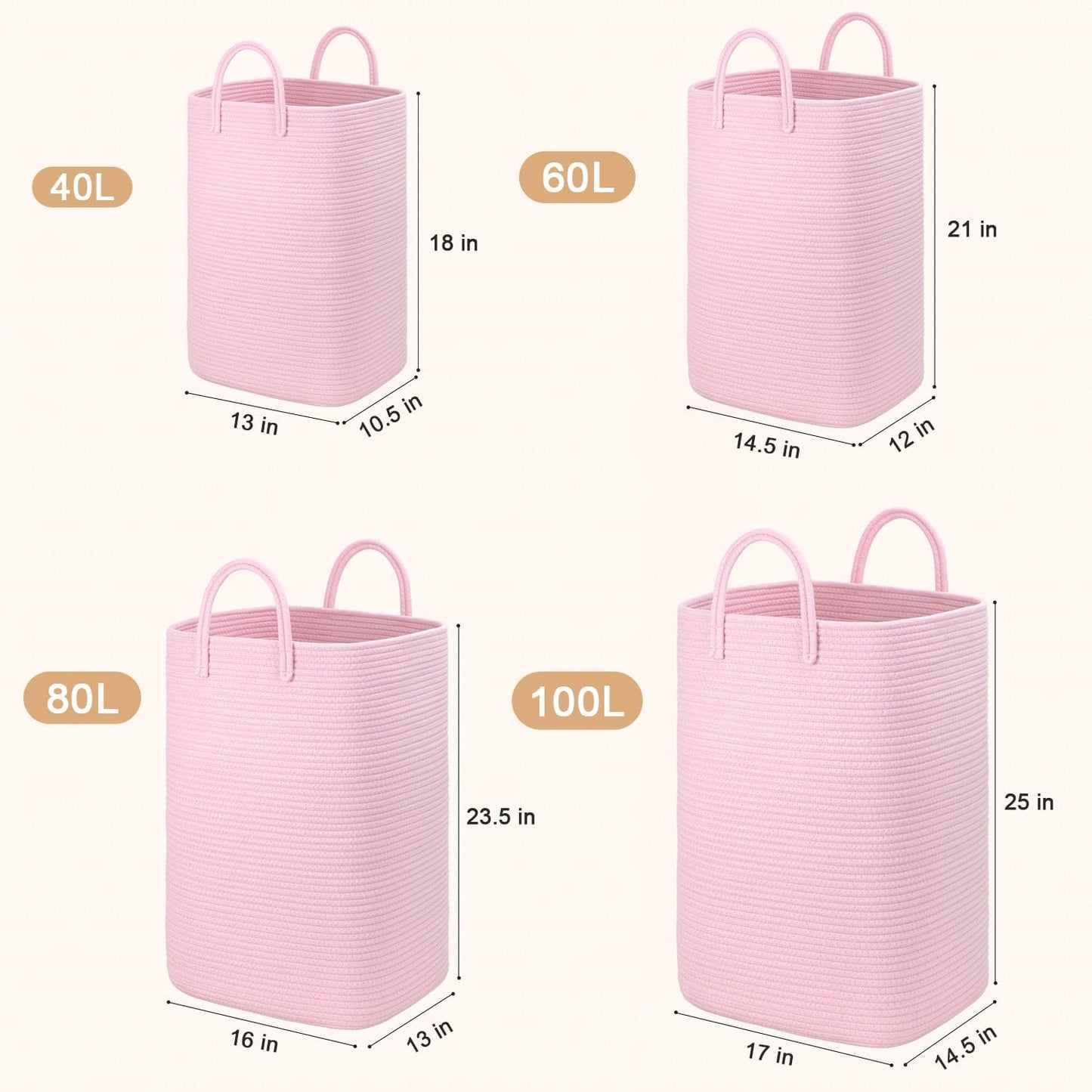 Laundry Basket,Woven Cotton Rope Laundry Hamper,100L Versatile Storage for Dirty Clothes,Baby Toys,and Blankets in Bathroom, Nursery,and Living Room