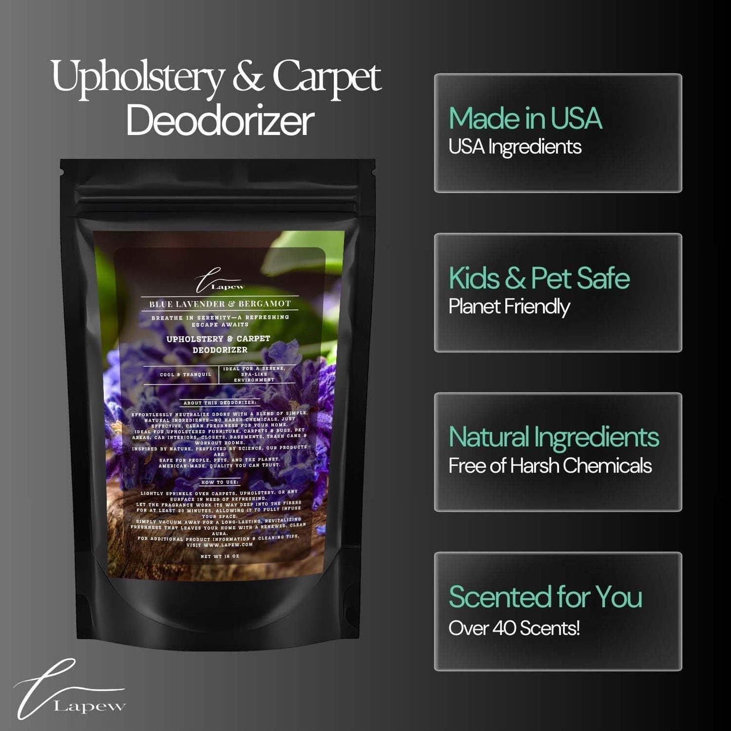 Blue Lavender & Bergamot Carpet Freshener Powder: Powerful Odor Eliminator for Home, Upholstery Deodorizer, Carpet Deodorizer, Pet Urine, Cat Litter Box - Blue Lavender & Bergamot