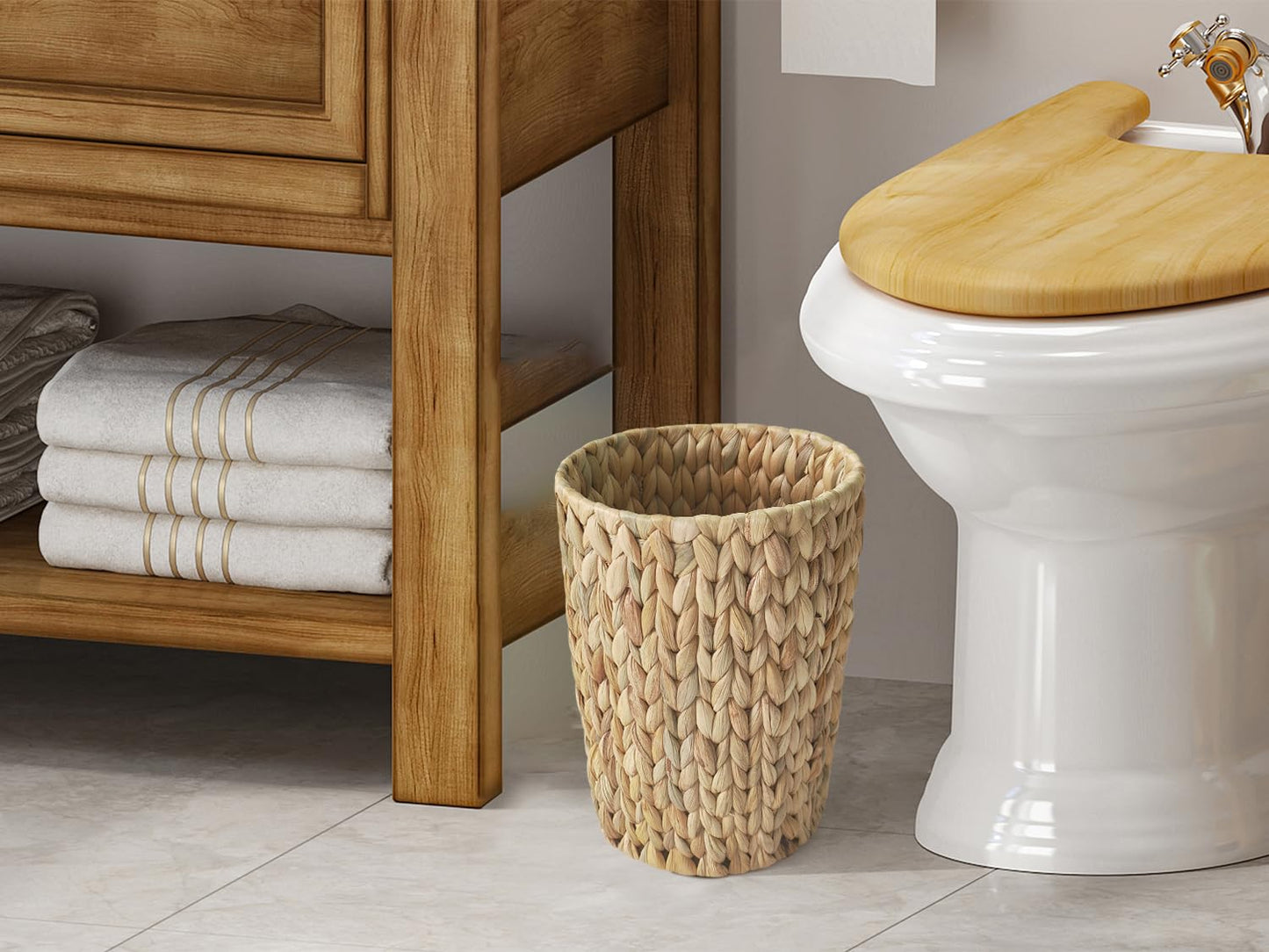 Wicker Trash Can,Small Bathroom Trash Can,Water Hyacinth Wicker Waste Basket for Bathroom,Boho Waste Basket for Bedroom,Home Office,Compact Spaces(2 Gallon Round)