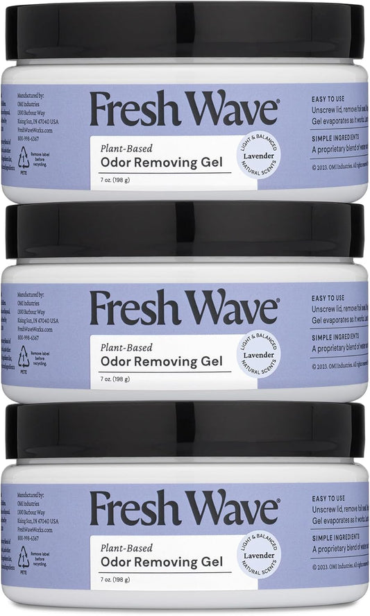 Fresh Wave Lavender Odor Removing Gel, 7 oz., Pack of 3 - Safer Odor Absorbers for Home, Natural Plant-Based Odor Eliminator, Every 7 oz. lasts 15-30 Days, For Cooking, Trash & Pets
