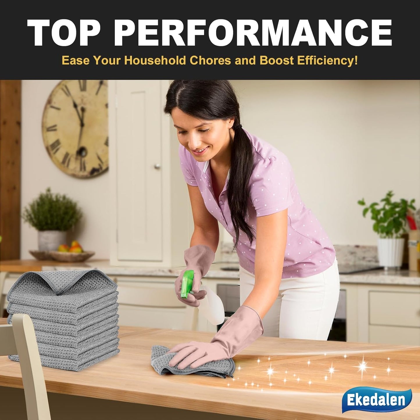 Microfiber Cleaning Cloth Waffle Weave for Dusting Absorbent Towel Quick Drying Dust Rags Household Kitchen, Lint Free Streak Free, 6 Pack,12 x 12 Inches, Grey