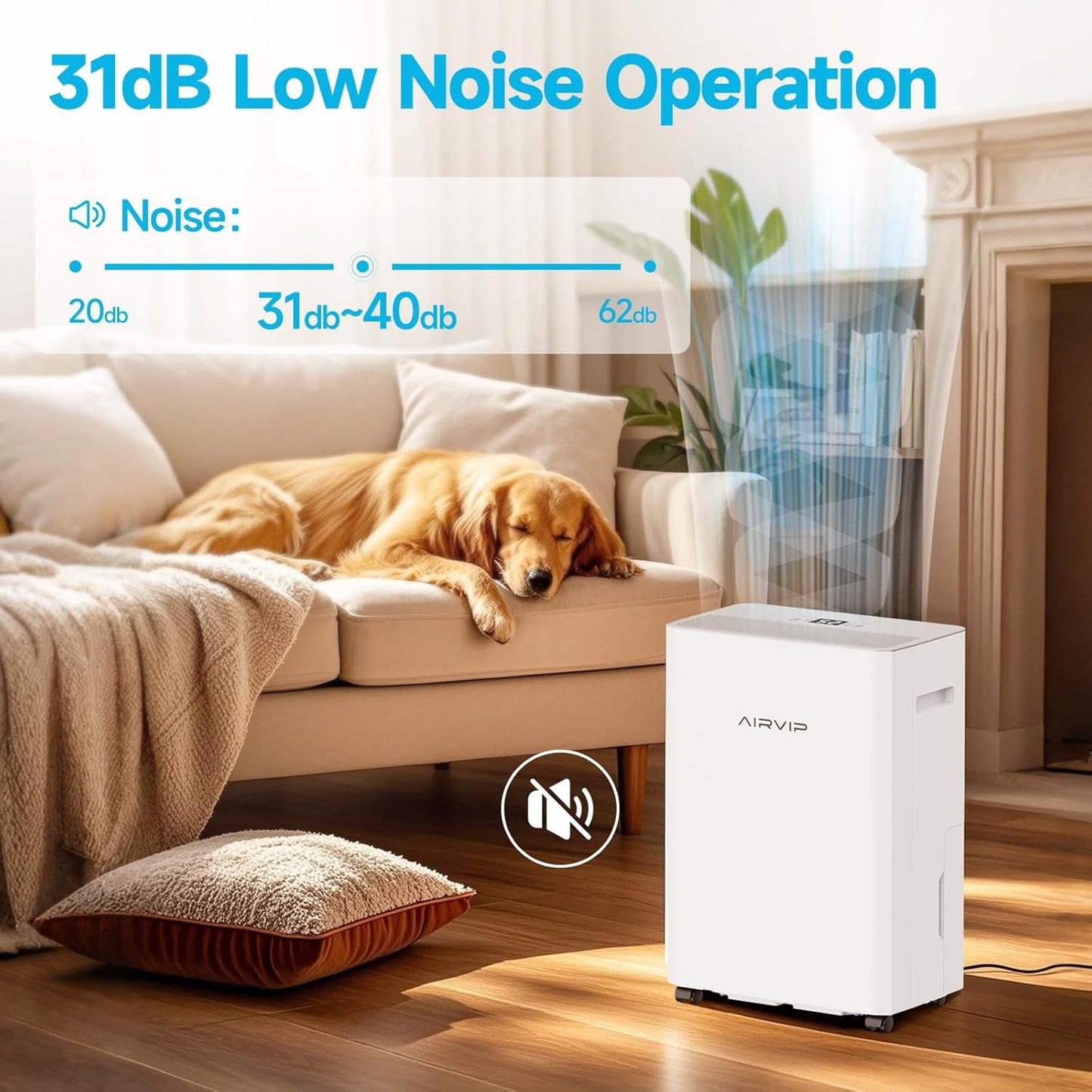 34 Pints Dehumidifiers for Home with 6.56ft Drain Hose, 2441 Sq.Ft Quite & Energy Efficient Dehumidifier for Basement Bedroom Bathroom with Auto Shut Off,2.5 L Water Tank,Smart Humidity Control