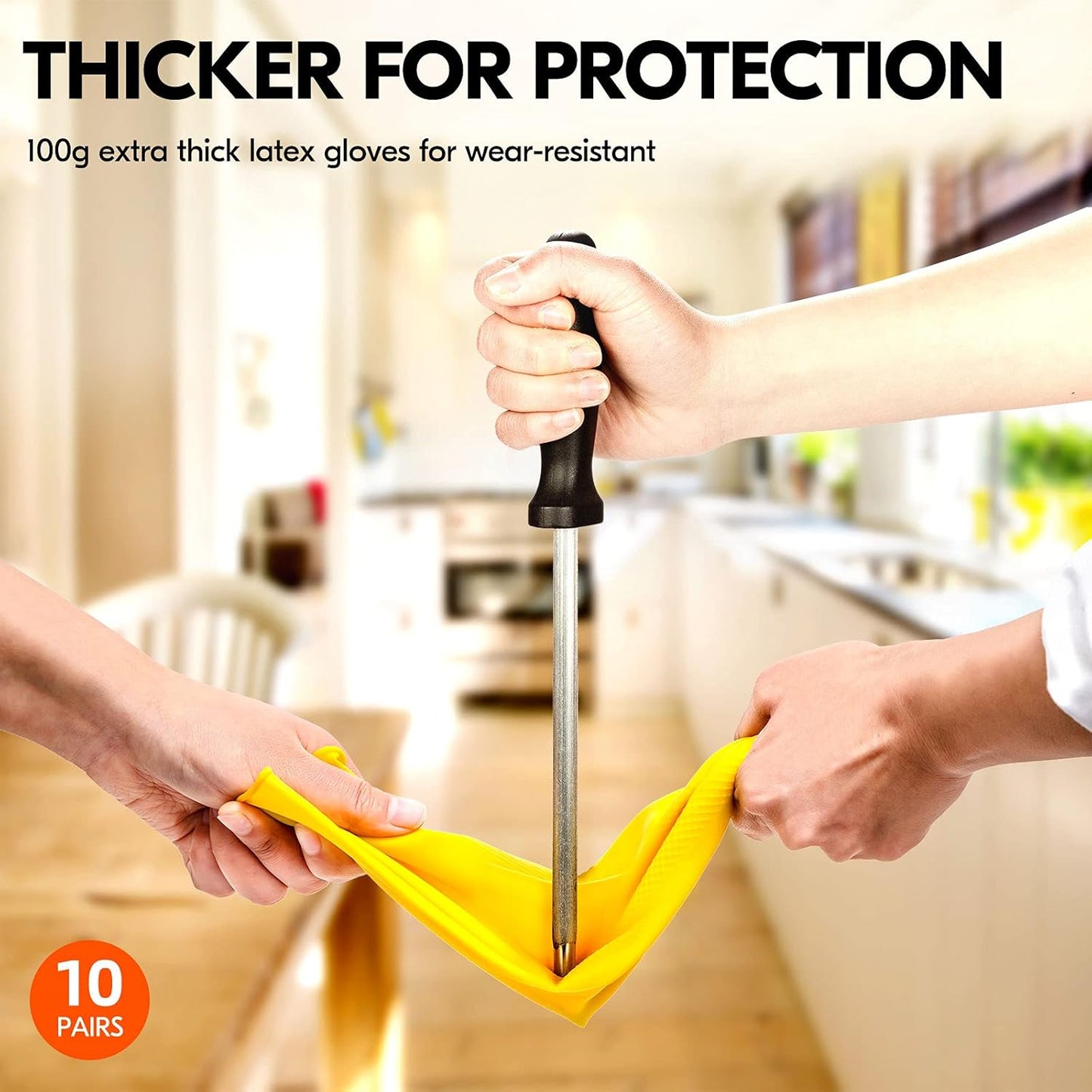 Vgo... 10-Pairs Reusable Household Gloves, Rubber Dishwashing gloves, Extra Thickness, Long Sleeves, Kitchen Cleaning, Working, Painting, Gardening, Pet Care (Size S, Yellow, HH4601)