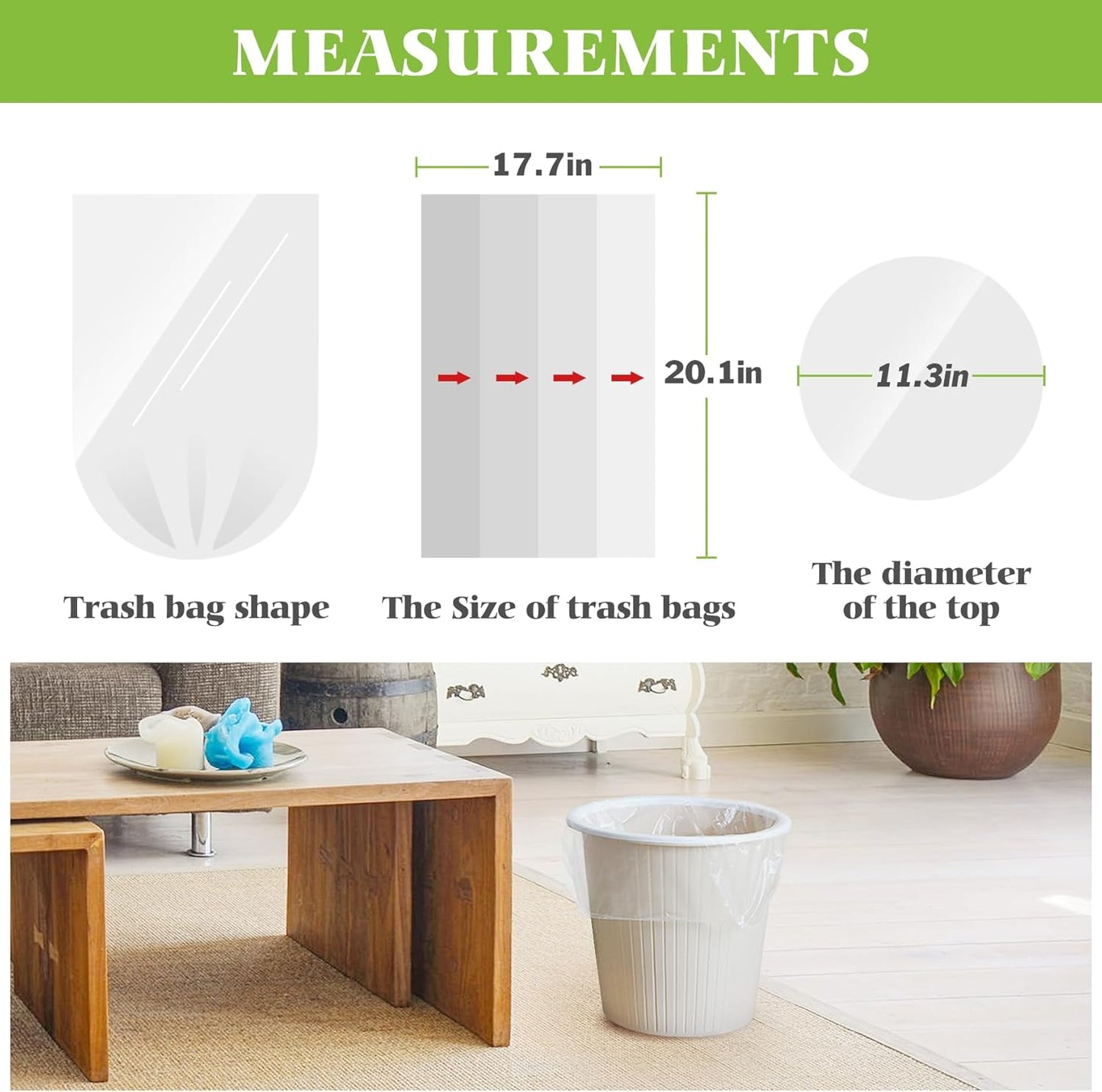 2.6 Gallon 220 Counts Strong Trash Bags Garbage Bags by Teivio, Bathroom Trash Can Bin Liners, Small Plastic Bags for home office kitchen,fit 10 Liter, 2,2.5,3 Gal, Clear