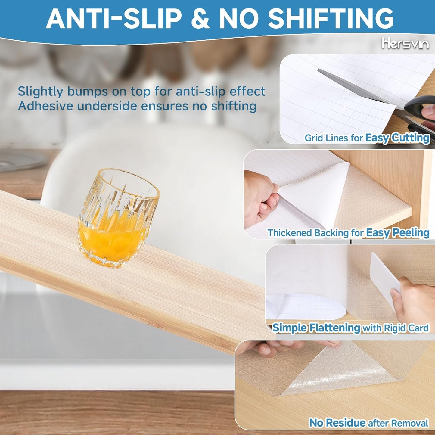 Shelf Liners 20 in x 20 ft Self-Adhesive EVA Drawer Mats, Cupboard Protector, Kitchen Cabinet Lining Fridge Liner (Clear Flat Dot, 50.8x610cm)
