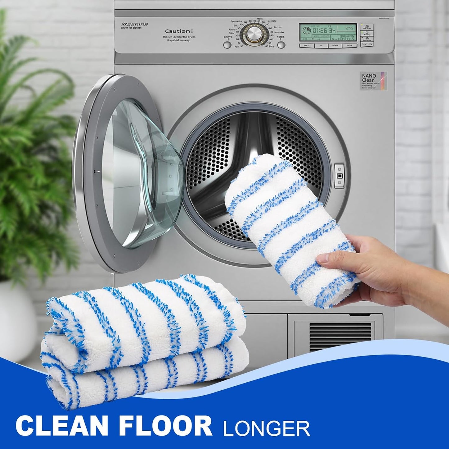 4 Pack Reusable Mop Replacement Pads Suitable for 15*8 inch Flat Mops, Compatible with Hardwood Floor More Microfiber Mop, Cotton Terry Cloth, Floor Cleaner Pads